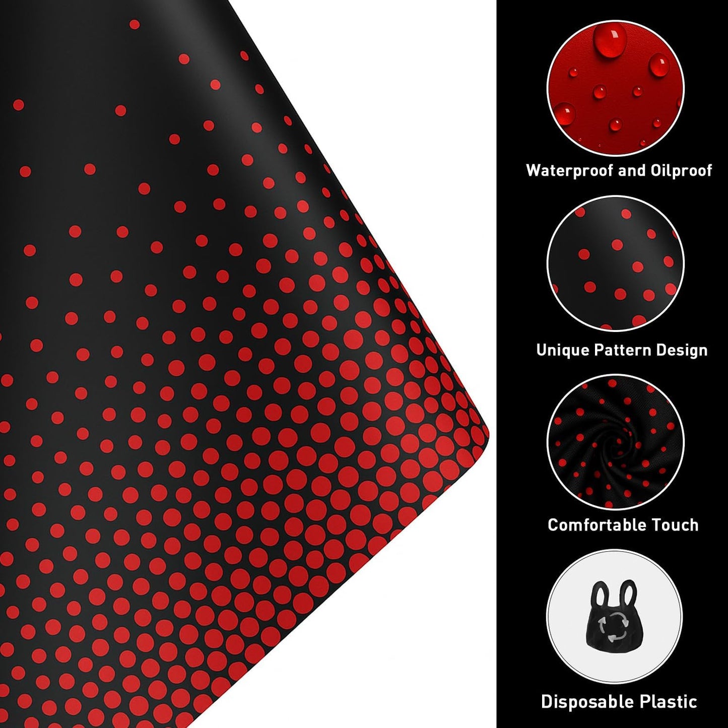 2in1 Disposable Plastic Tablecloths 54" x 108" Black and Red Dot Kitchen Table Cloth Rectangle Table Cover for Wedding Birthday Baby Shower Anniversary Christmas Graduation (Black/Red, 16 Pack)