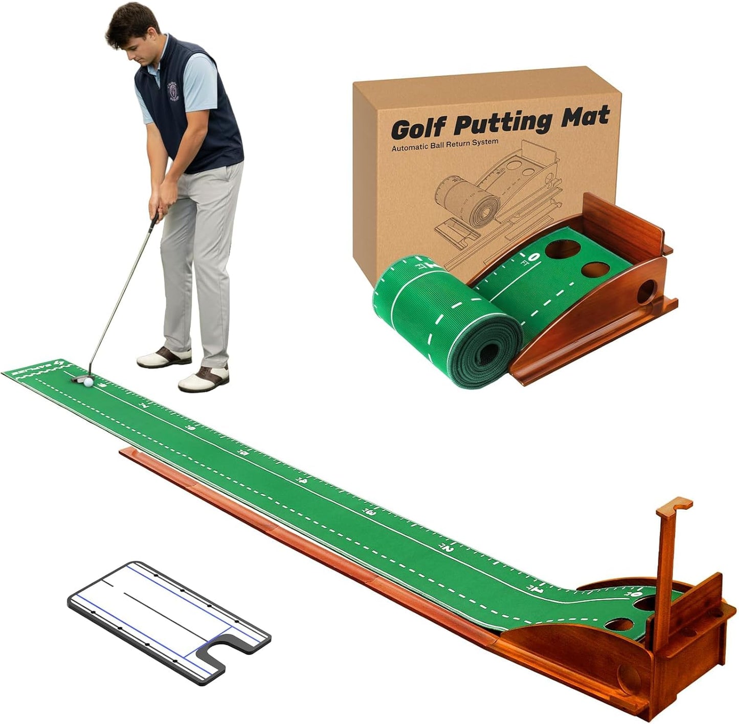SAPLIZE Golf Putting Mat/Putting Green Mat - Adjustable Slope, Trajectory Tracking, Automatic Ball Return & Pong Game Modes |Portable Practice Green for Home, Office, Indoor & Outdoor