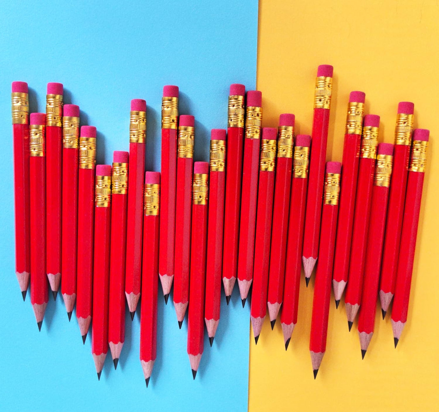 Adhere 25pcs Golf Pencils with eraser Hexagon Wooden Pencils Graphite 2B for Golf Event Scoring,Classroom,Wedding,Company Meetings,Pew, Pocket (Red)