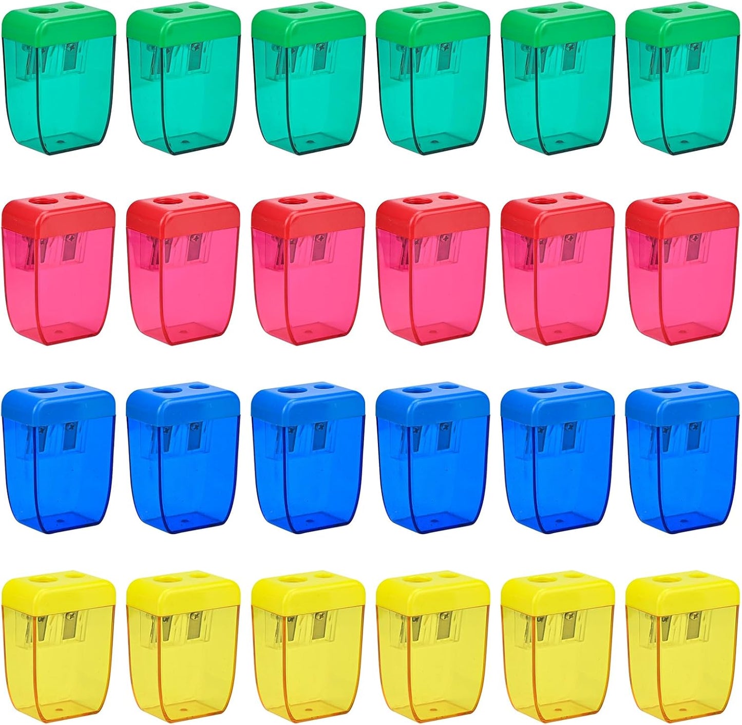 AUSTARK 24Pcs Pencil Sharpener Manual, Small Dual Hole Pencil Sharpeners Bulk for School Office Home, Back to School Supplies