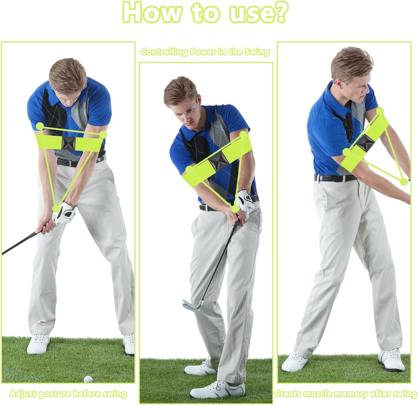 Golf Swing Training Aid-Elastic Arm Gesture Corrector Belt for Beginners,Portable Dual-Shoulder Design for Smoother Swings.Golf Accessories for Practice-Strength,Tempo Training.