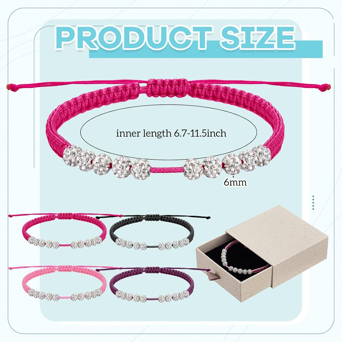 Quelay 4 Set Golf Rhinestones 10 Beads Score Counter Bracelets with Storage Gift Box Multicolor Adjustable Golf Stroke Counting Accessories for Women Christmas New Year Gifts