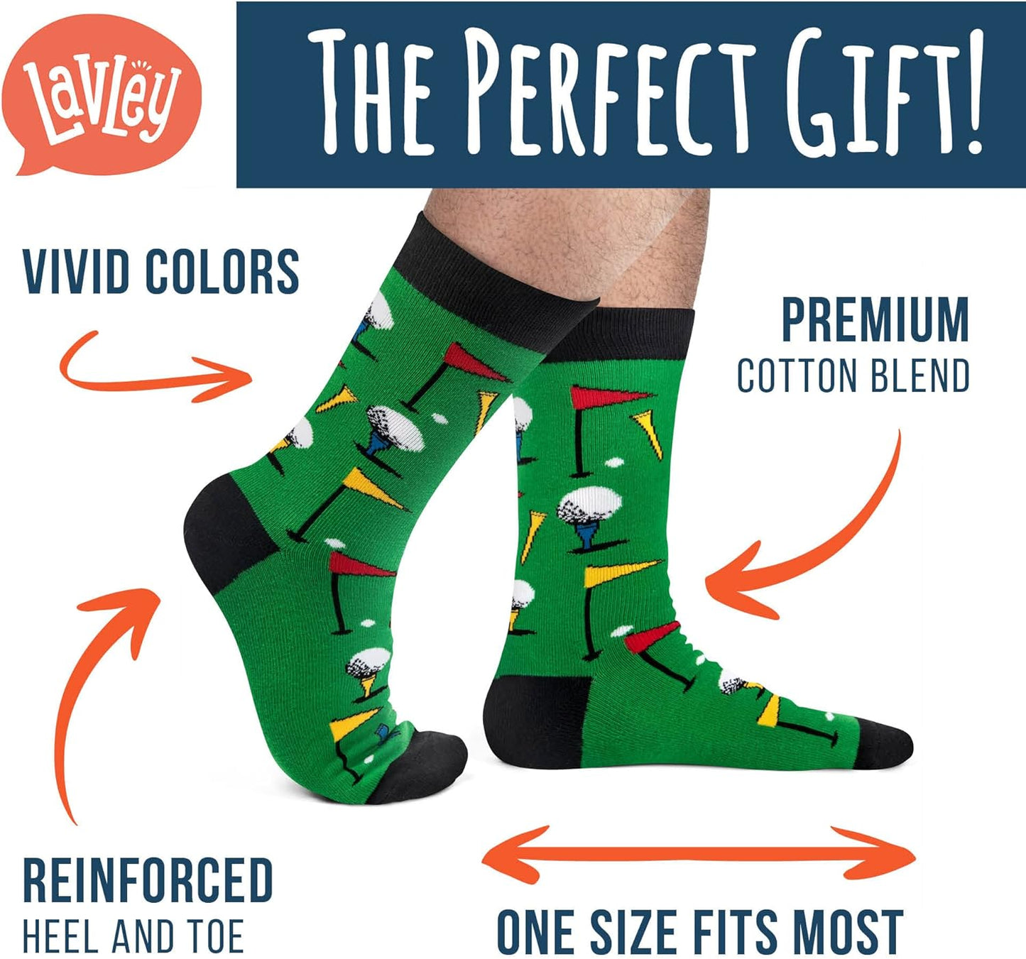 Lavley Funny Golf Socks - Fun gift for golfers - Unisex one size fits most - Great for birthdays or stocking stuffers