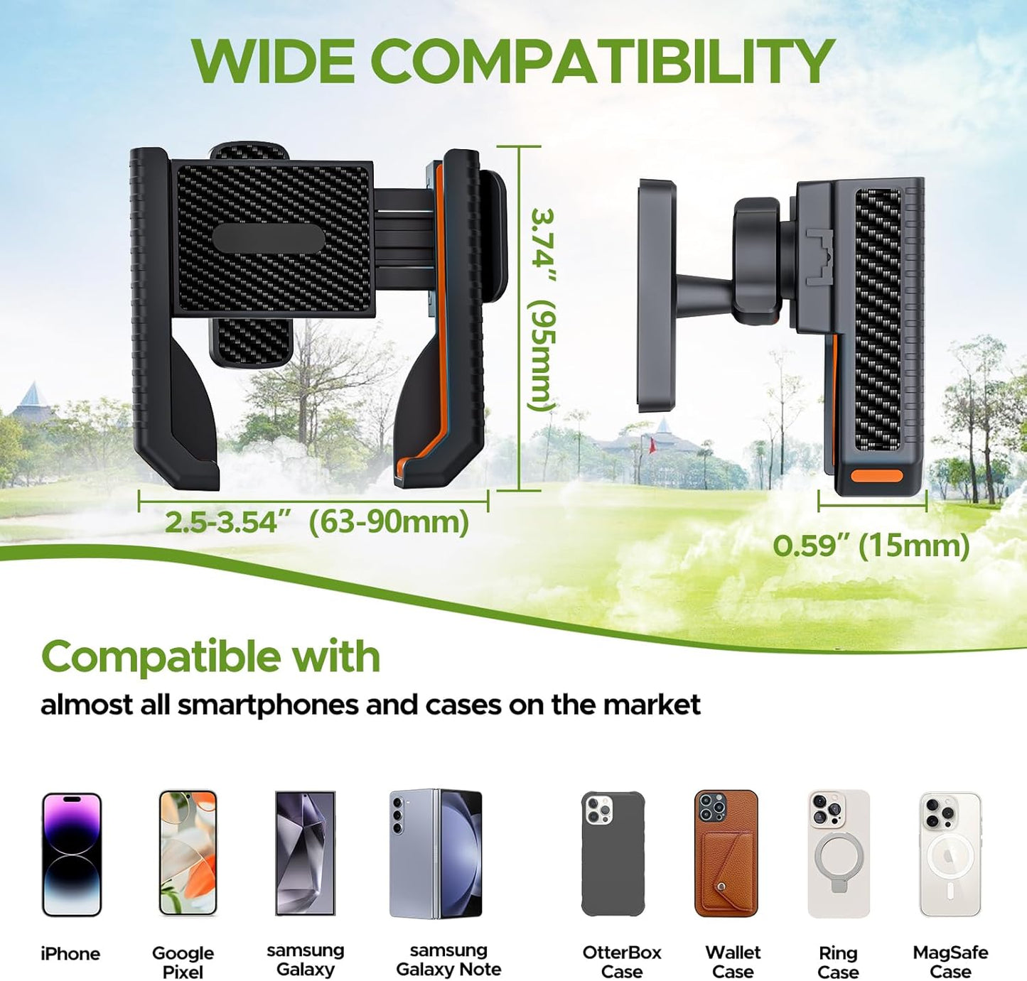 Magnetic Golf Cart Phone Holder Mount with Ultra-Strong N52 Magnets & 360°Rotation,Fit for EZGO/Club Car/Yamaha/ICON,Golf Cart Accessories Compatible for Cell Phone iPhone,Samsung & More (Orange)