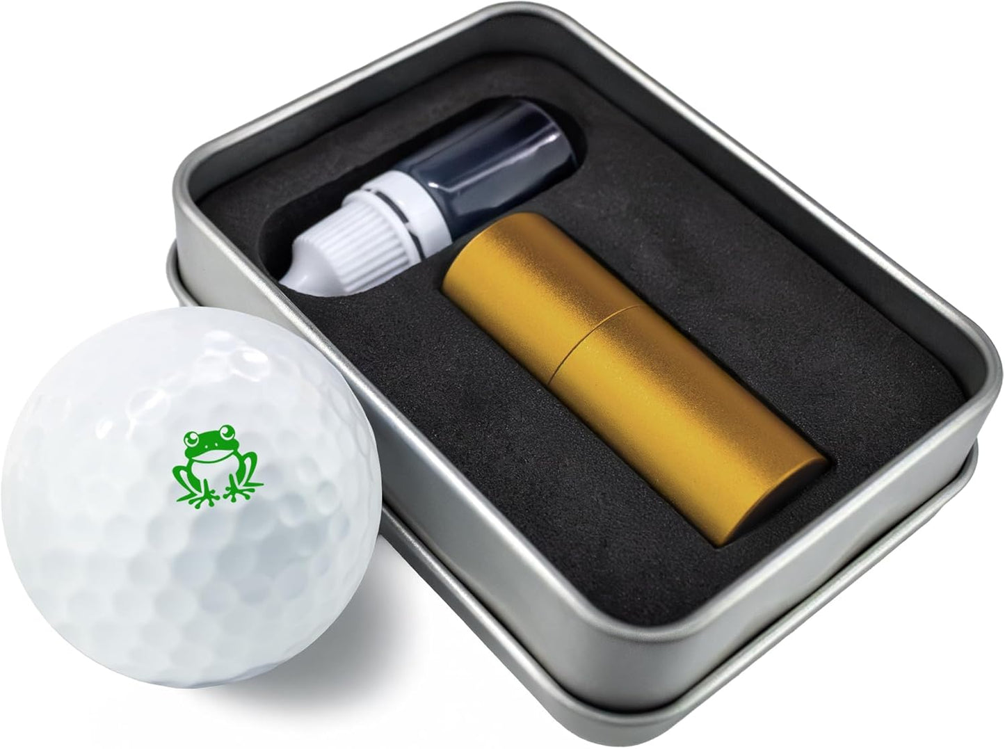 Golf Ball Marker Stamp with TiteSeal™ Technology - Frog - Metallic Box with Golf Ball Stamp + Refill Ink Bottle - Green