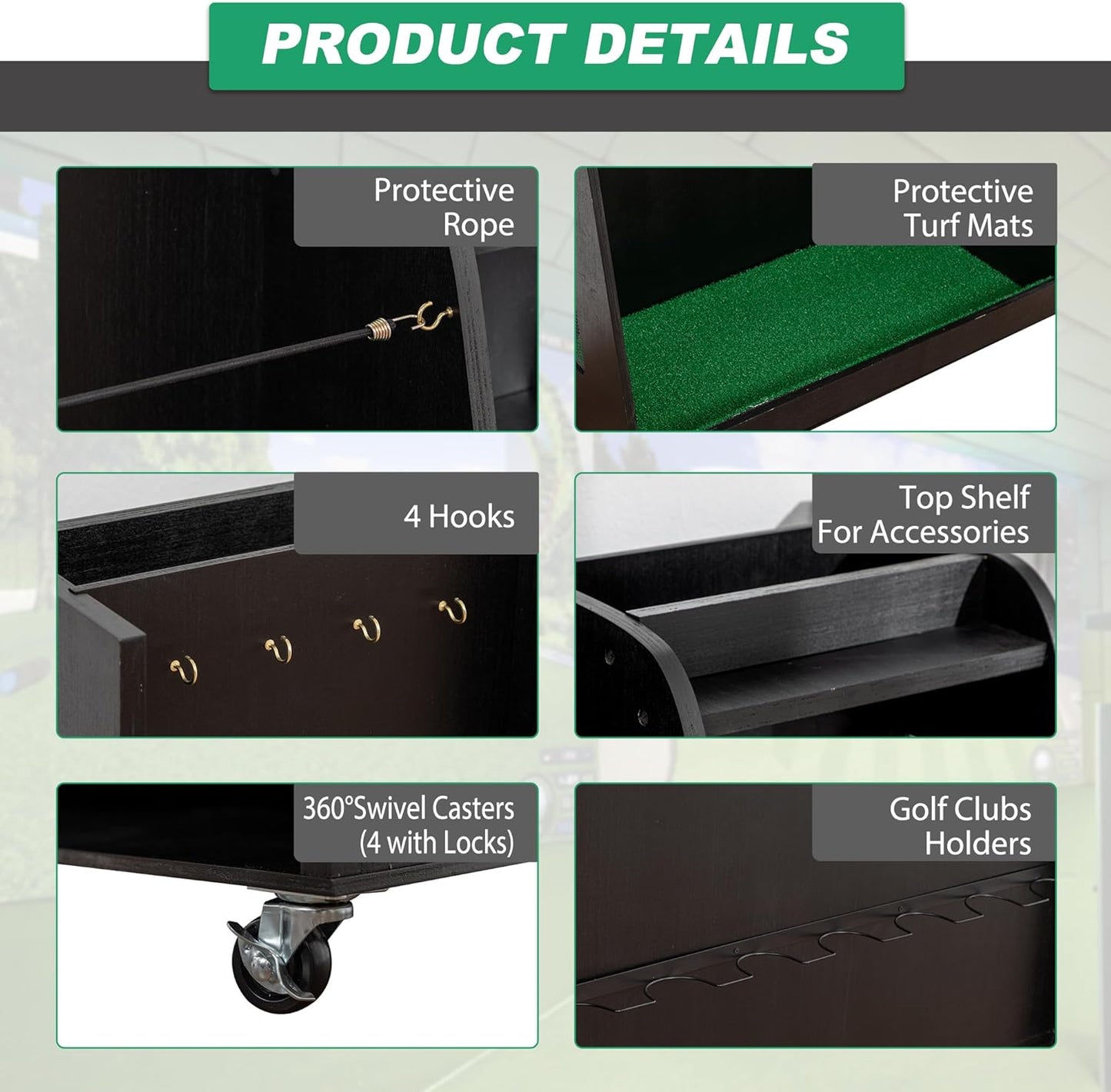 Advanced Wooden Golf Bag Organizer and Storage Rack - can Accommodate 3 Golf Bags and 3-5 Golf Clubs/Hockey Sticks, Golf Balls, Inside and Outside The Garage shed Basement