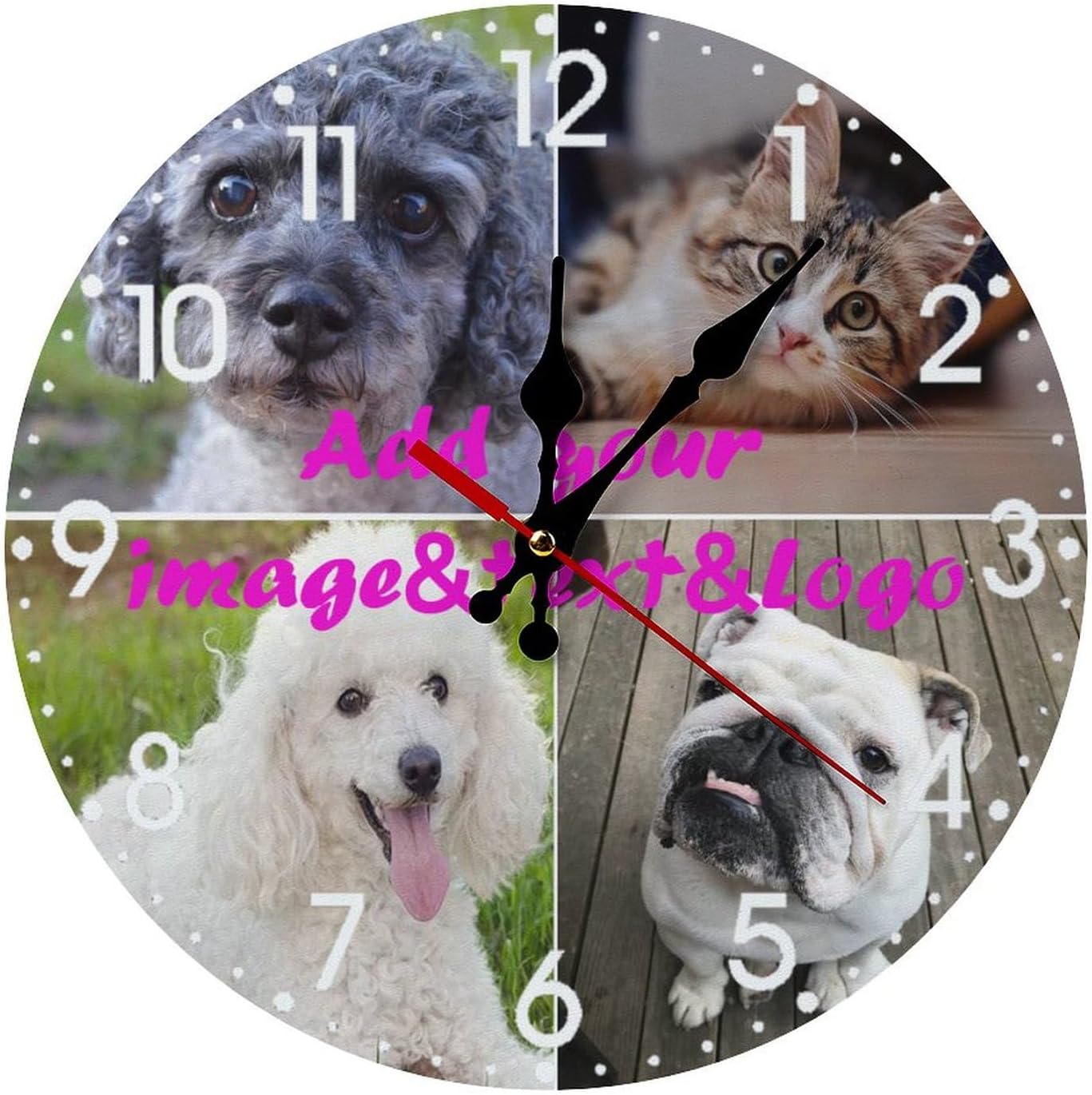 Custom Wall Clock,Personalized Wood Clock add Your Photo/Text,Customizable Silent Round Decoration for Kitchen Bathroom 15.7inch style4