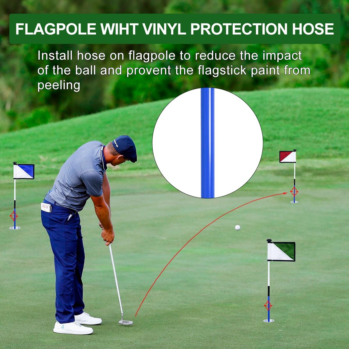 Golf Flagstick 3ft,Golf Flag Hole Cup Set Double-Sided Putting Green Flags for Backyard Putting Green Driving Range Practice Two-Section Design Portable