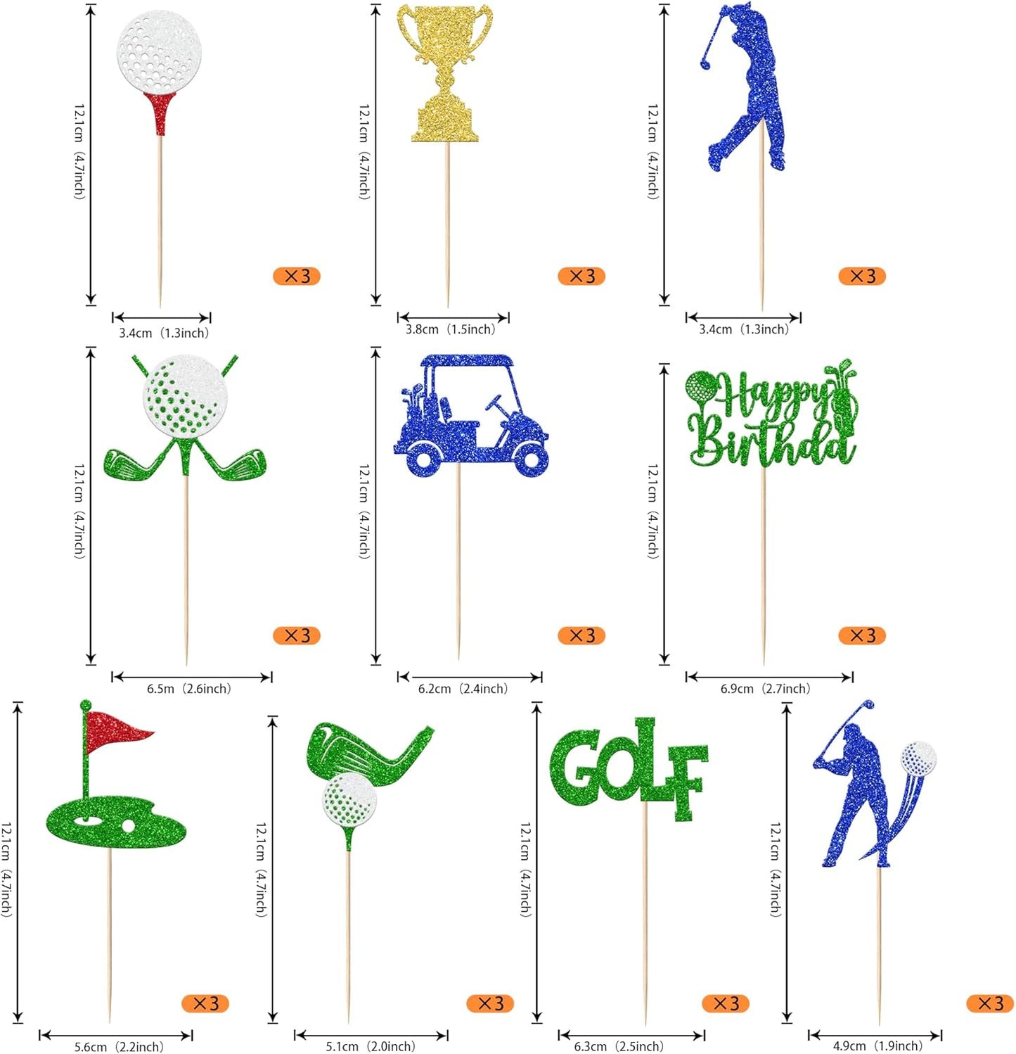 Rsstarxi 30 Pack Golf Cupcake Toppers Golf Ball Cupcake Picks Trophy Flag Ball Carts Cake Decorations for Sports Player Theme Baby Shower Boys Birthday Party Decortions Blue