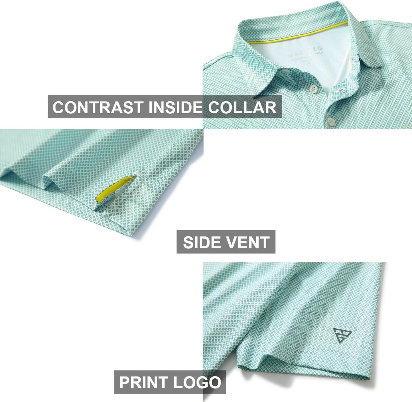 Golf Shirts for Men Dry Fit Short Sleeve Print Performance Moisture Wicking Polo Shirt