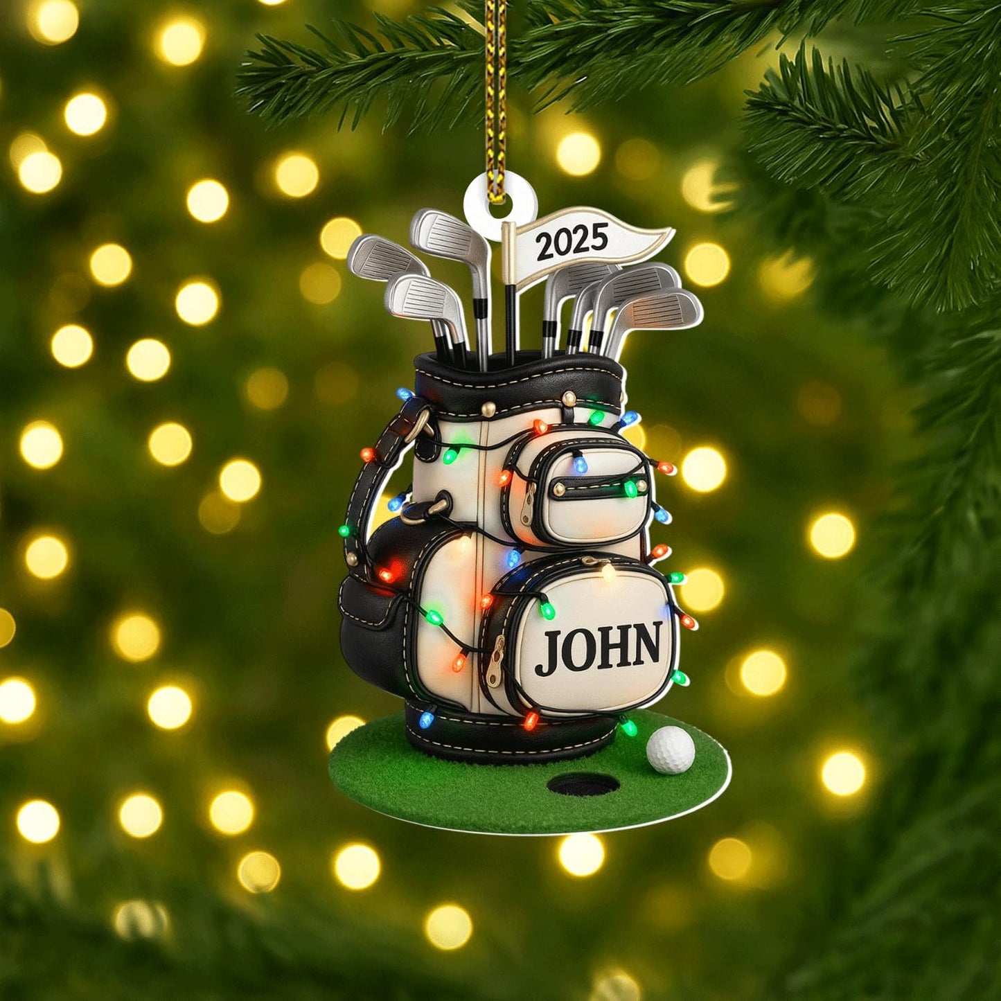 Personalized Golf Christmas Ornament 2025, Custom Name Bag, and Golfer Outfit Gilf, Ball Head Ornament with Santa Hat, Gifts for Golf Lovers 6