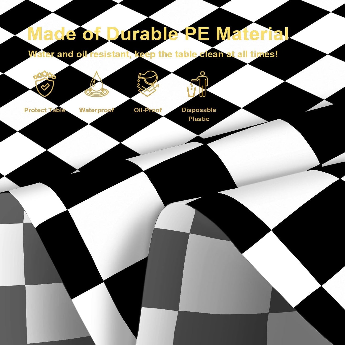3 Pack Black and White Checkered Tablecloth, Round Black Checkered Flag Plastic Table Cloths for Parties Disposable, 84x84 in Waterproof Race Car Tablecloth for Birthday Party Halloween Picnic School
