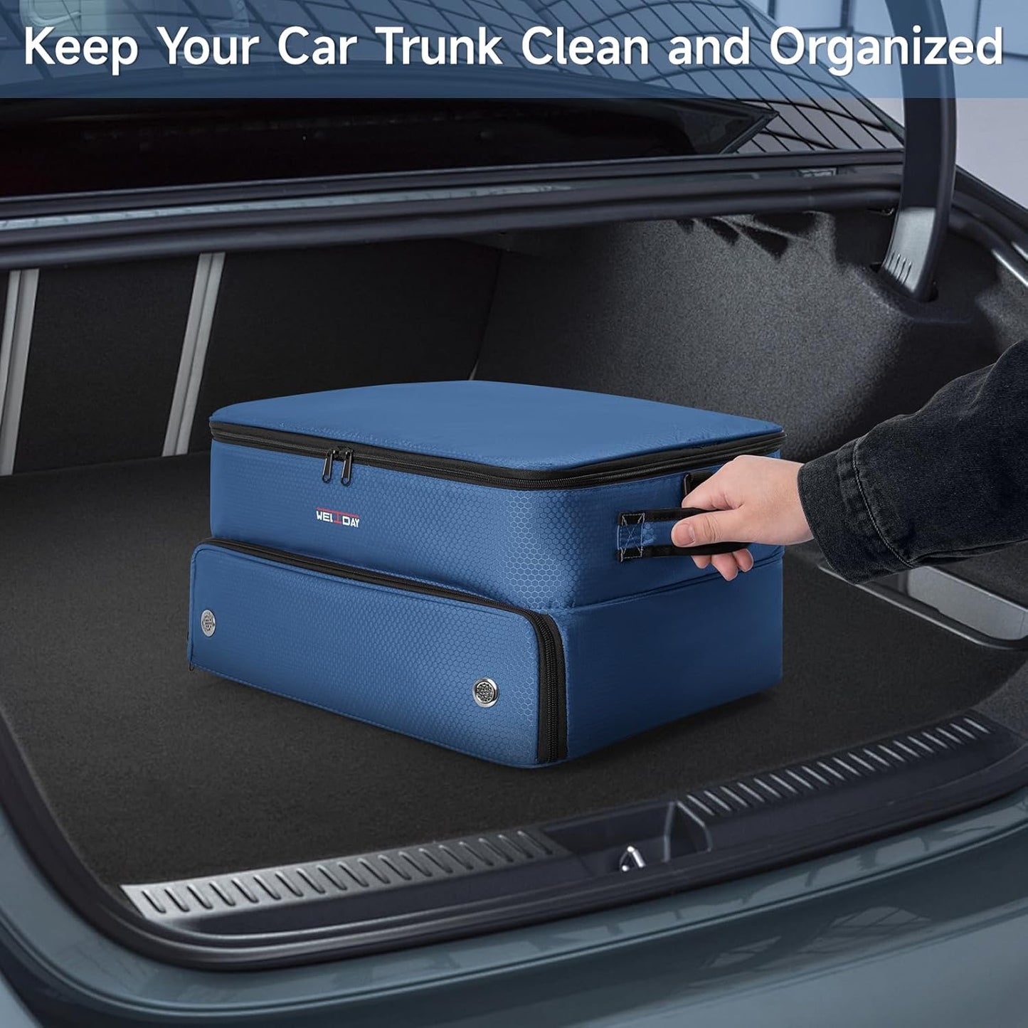 ANILD Golf Trunk Organizer, 2 Layer Golf Storage Case with Separate Ventilated Compartment for 2 Pair Shoes, for Balls, Tees, Clothes, Gloves, Accessories, Golfer Gifts
