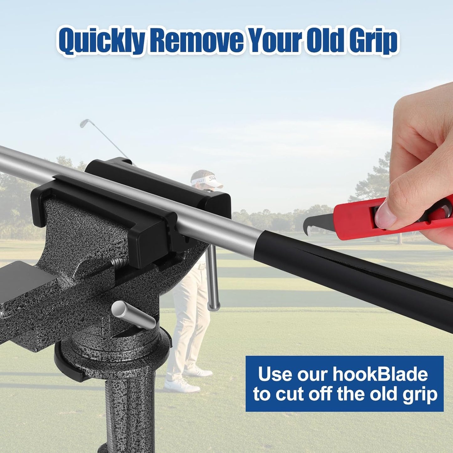 Golf Grip Kit for Regripping Golf Clubs, golf regripping kit include Portable Table 360 Swivel Vise with Rubber Clamp, Grip Removal Tool, 13 pcs Tapes Strips, Solvent Tapes for DIY Pro Club Repair