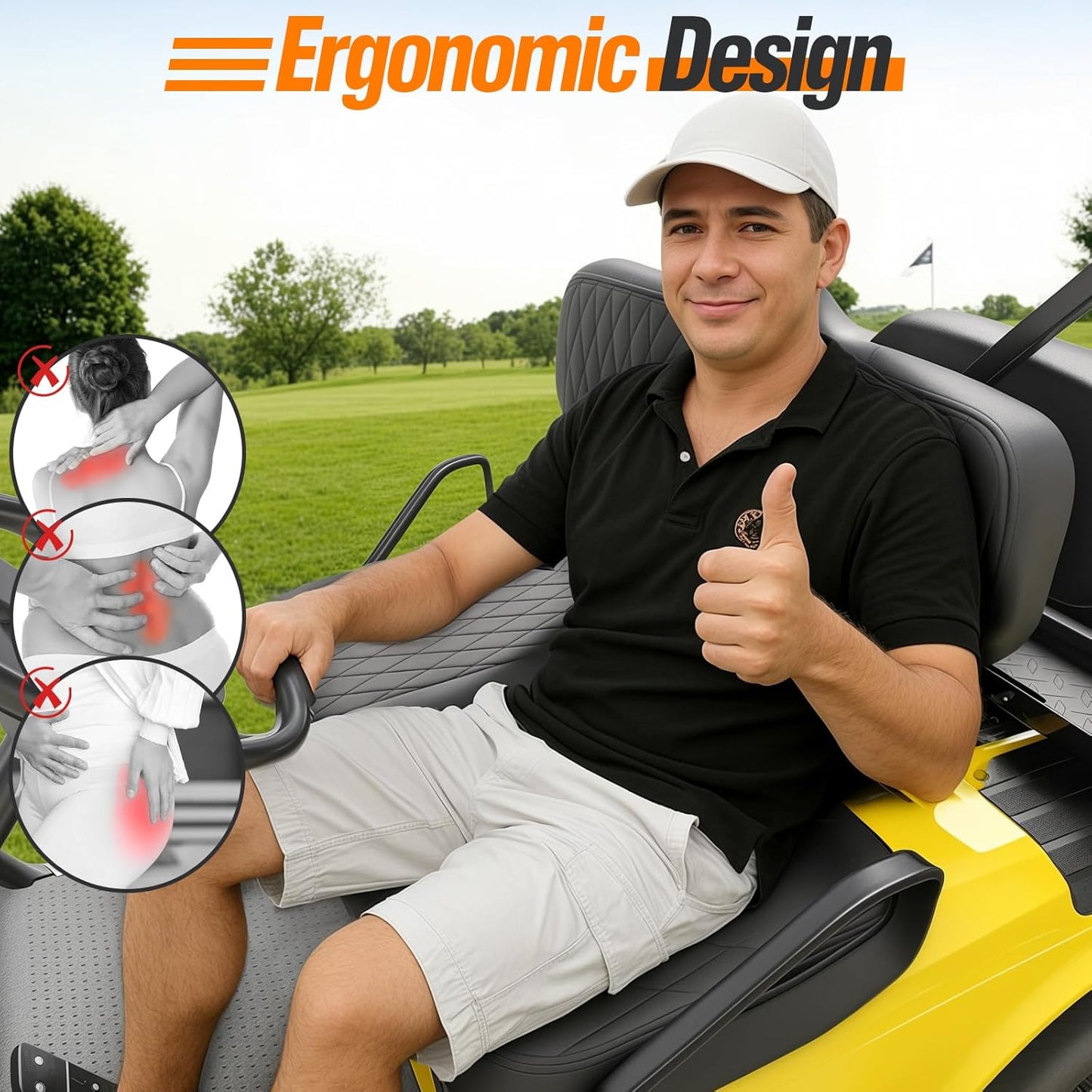 Golf Cart Front Seat Replacement Cushion Assembly Kit for EZGO TXT&Medalist 1994-2013 Golf Cart, EZGO Front Seat Cushions- Includes Soft Seat Cushion and Back Cushion Set, Black