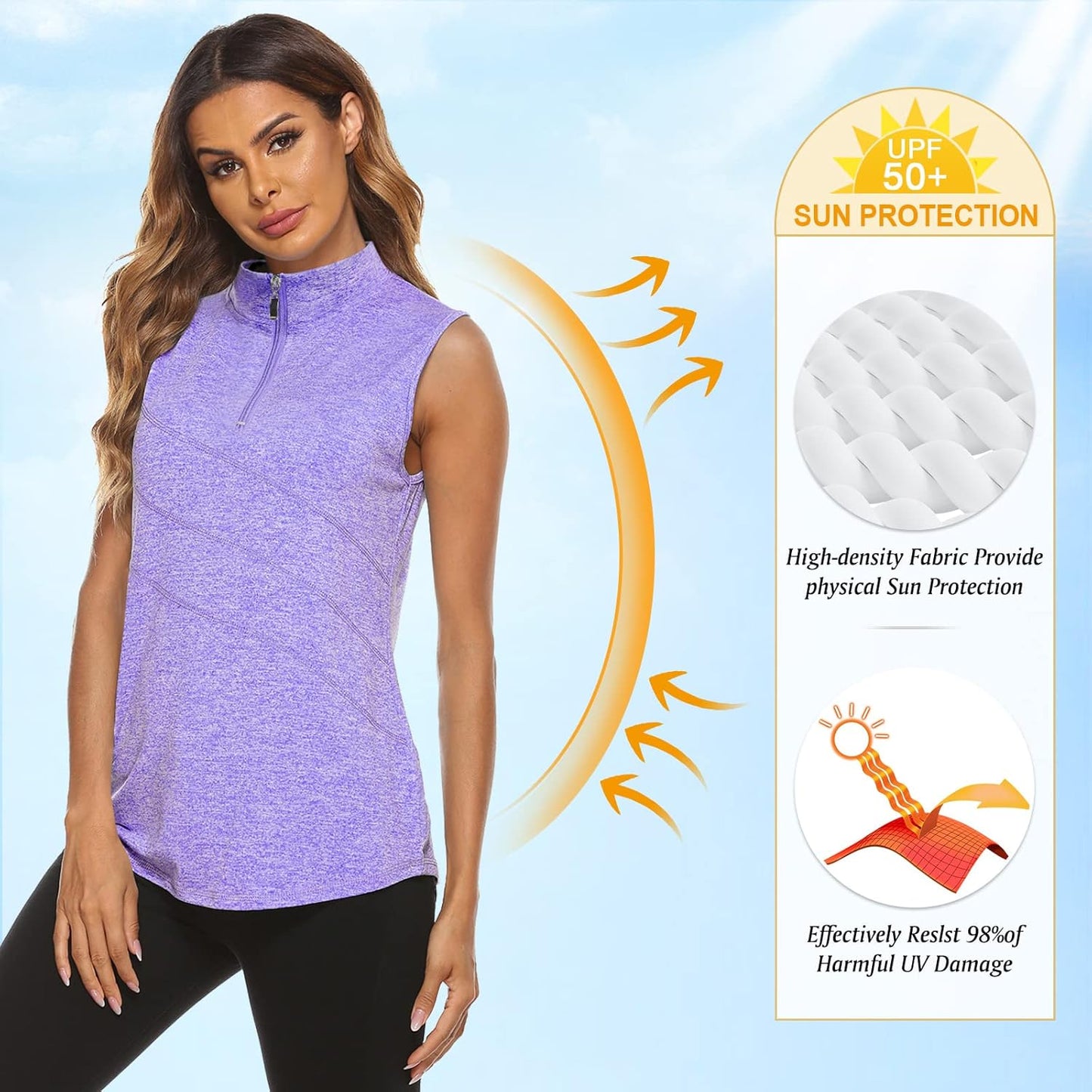 Koscacy Women's Sleeveless Golf Tennis Polo Shirts Zip Up Dry Fit Workout Tank Tops Athletic Shirt