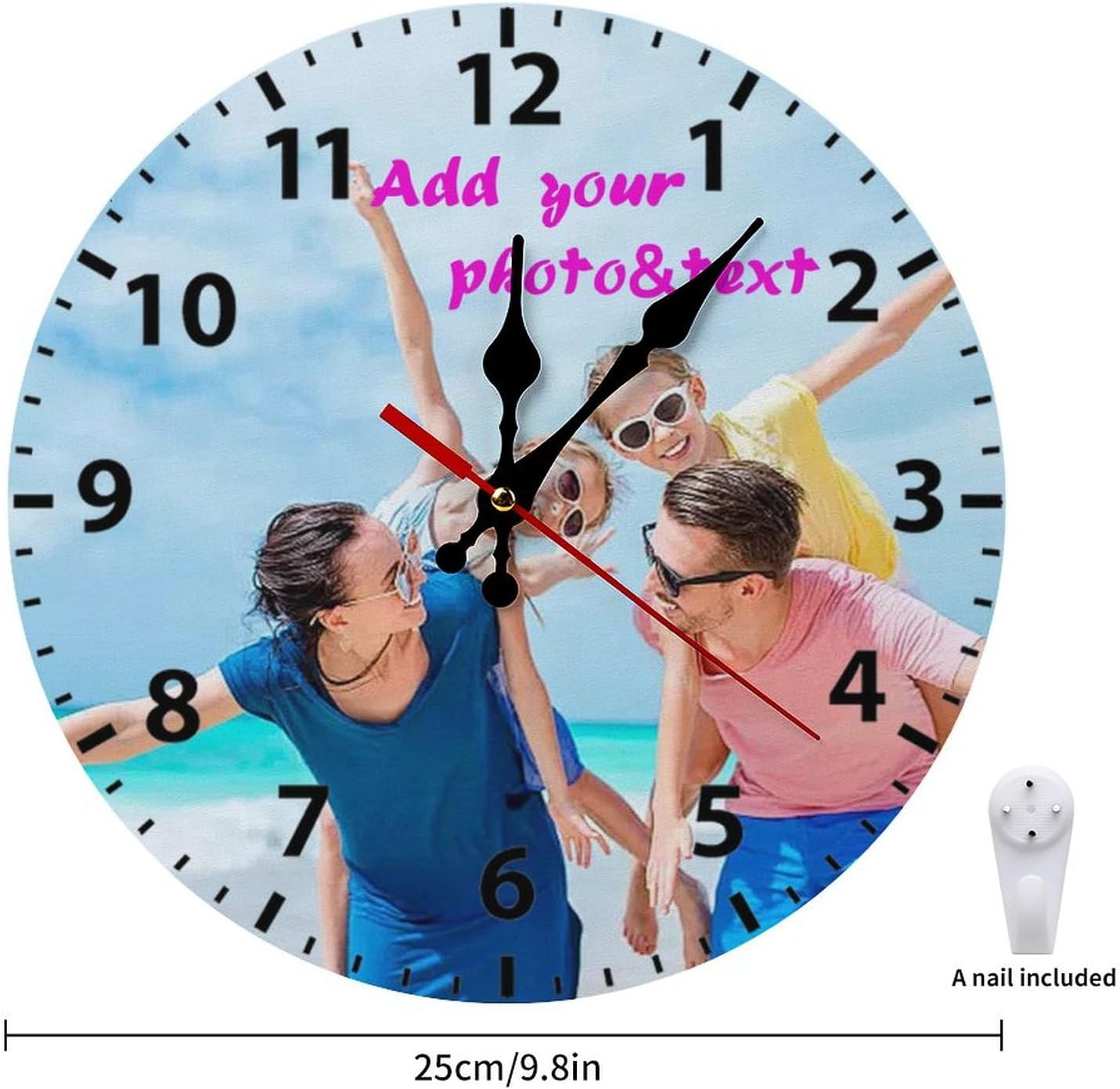 Custom Wall Clock,Personalized Wood Clock add Your Photo/Text,Customizable Silent Round Decoration for Kitchen Bathroom 12inch style1