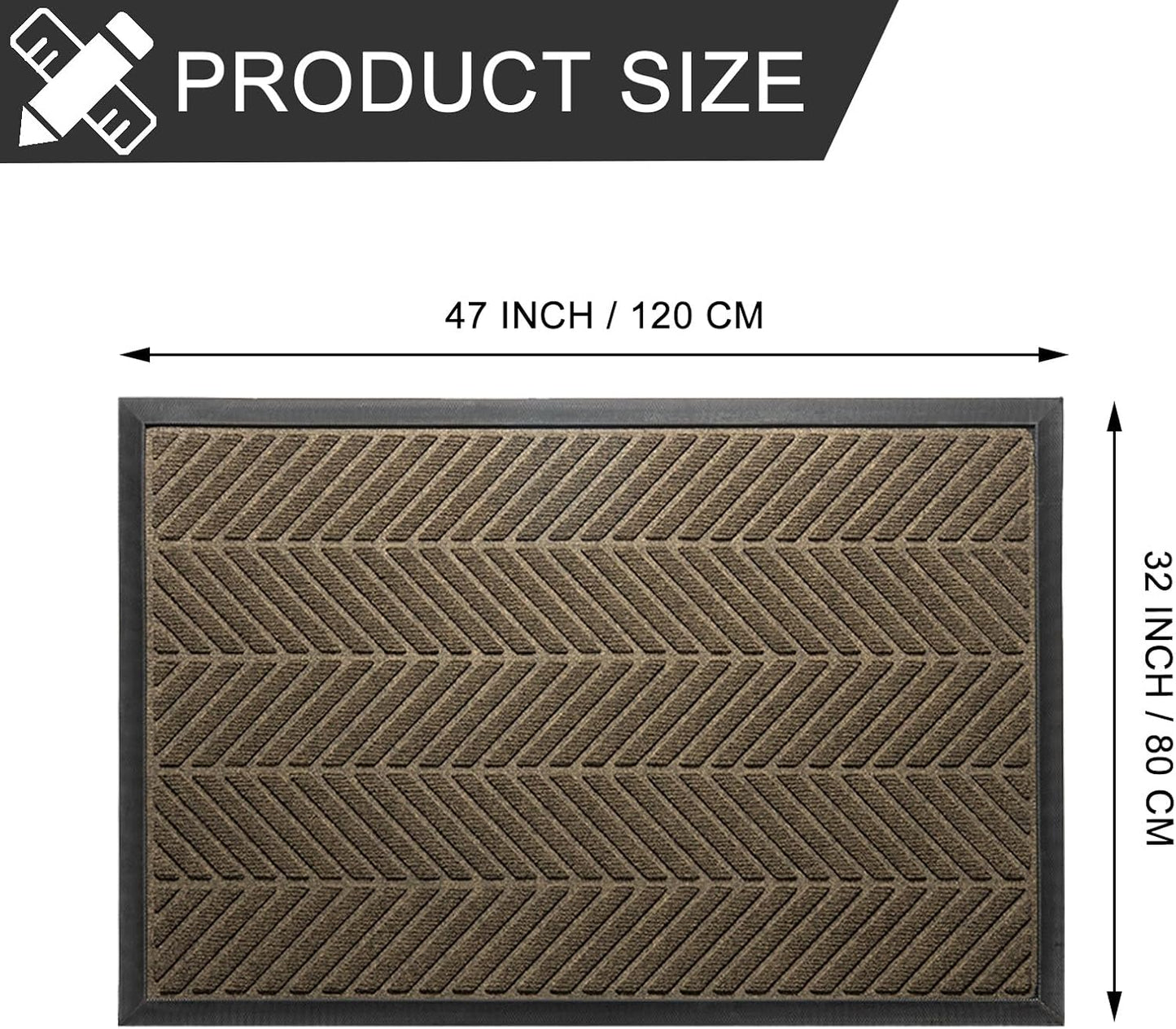 Front Door Mat 47"x32" Indoors Outdoors Welcome Mats, Waterproof Non-Slip Rubber Backing Heavy Duty Doormat Outside Entrance, Low Profile Entryway Rugs Floor Mat for Patio, Pattern A Brown