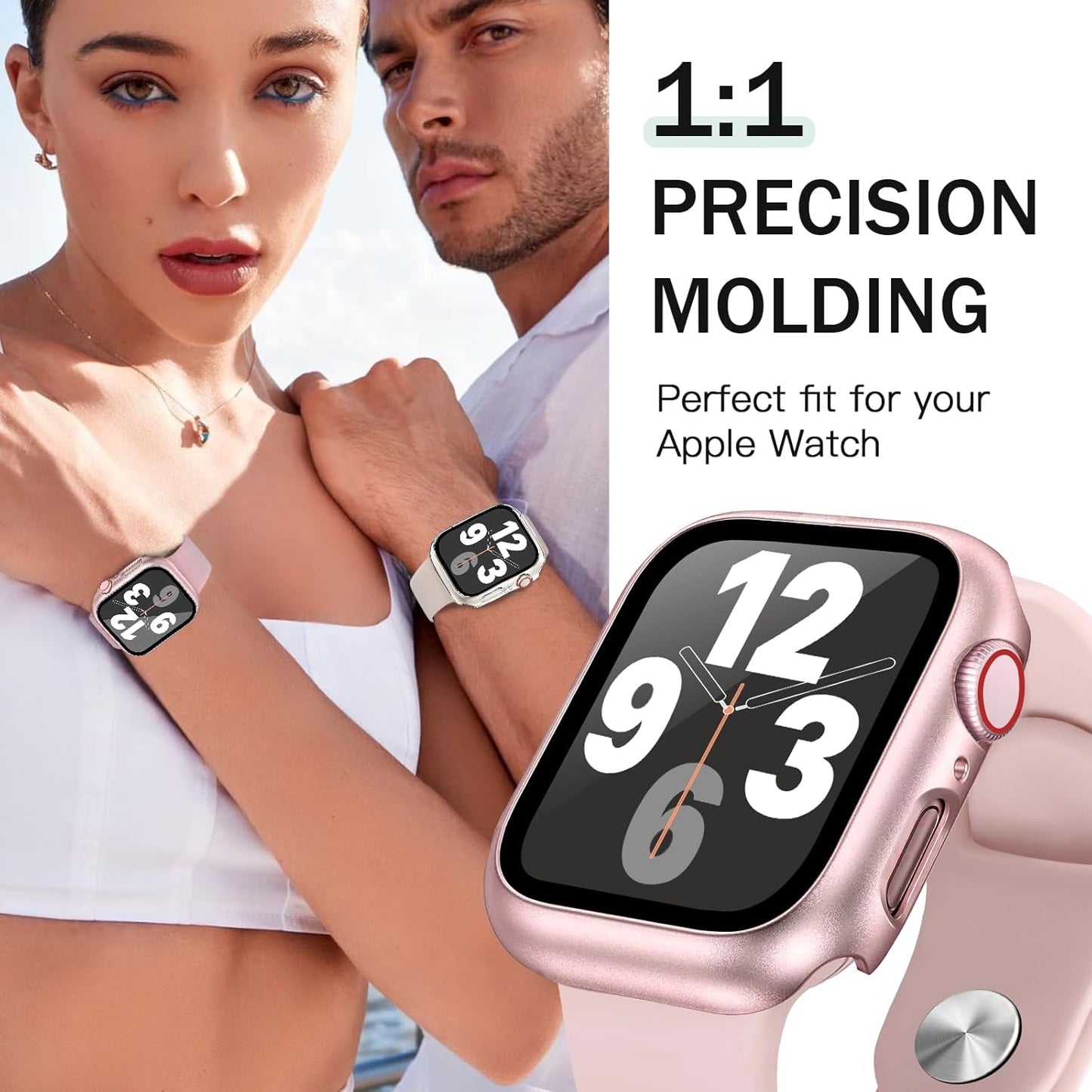 JR.DM 41mm 2 Pack Hard PC Case with HD Tempered Glass Screen Protector for Apple Watch Series 9/8/7, Slim Guard Bumper Full Coverage Protective Anti-Scratch Face Cover for iWatch, Pink/Clear