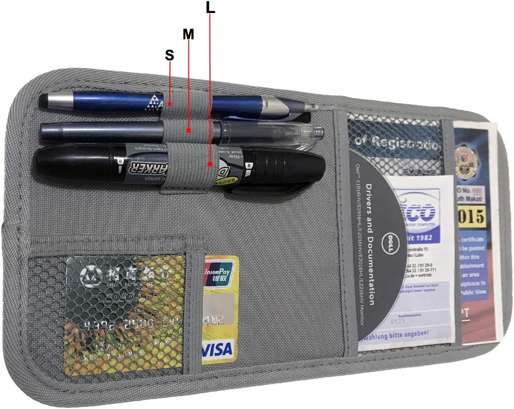 ZugGear Car Sun Visor Organizer, Auto Visor Holder Interior Accessories Pocket Organizer - Car Registration Holder Document Storage Pouch Pen holder - Grey