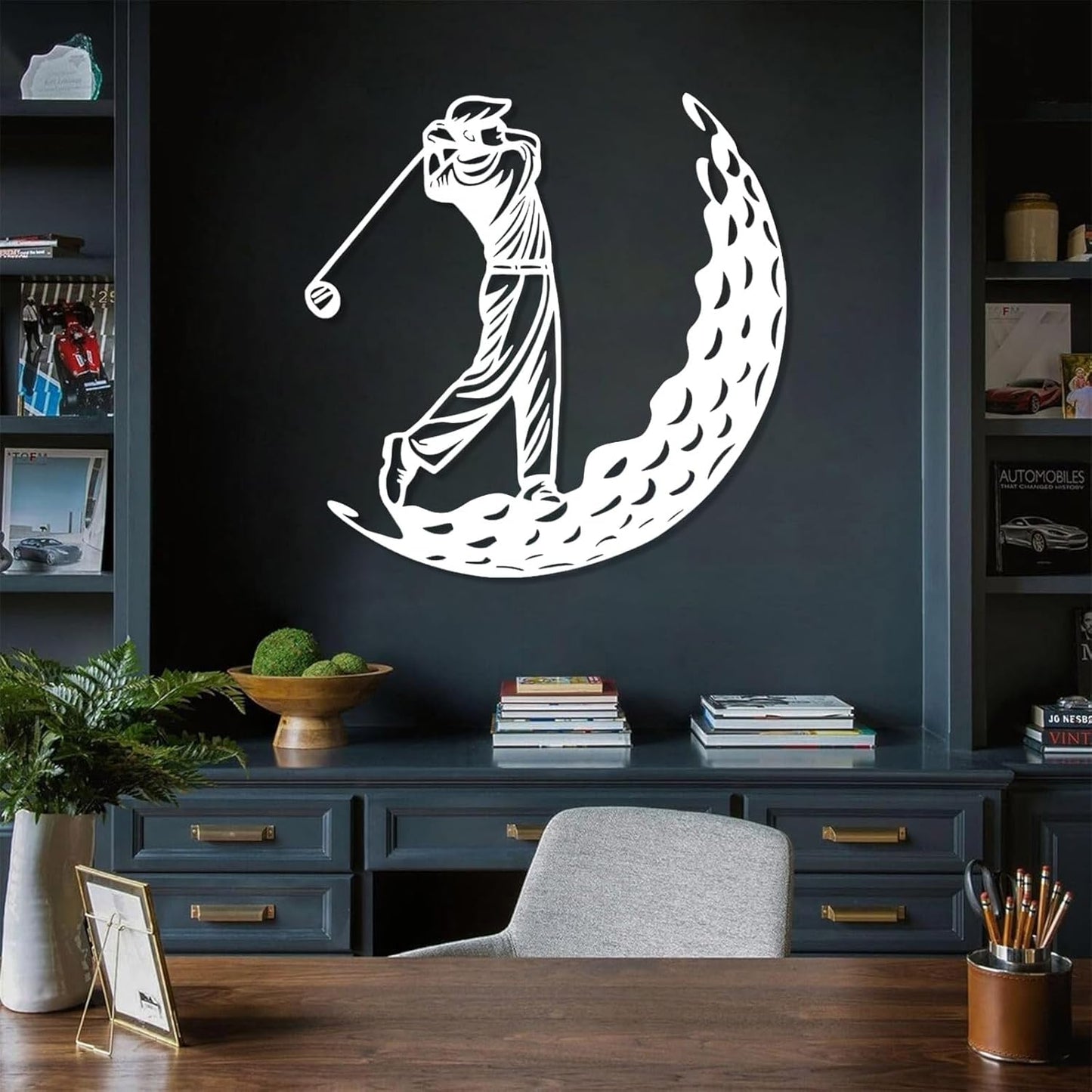 Golf Metal Wall Art, Golfer Metal Wall Decor, Golf Ball Wall Decor, Sports Wall Art, Sports Theme Wall Decor, Gift for Golf Player, Gift For Father, Home Office Wall Art, Man Cave (White, 28"x28"|70x70cm)