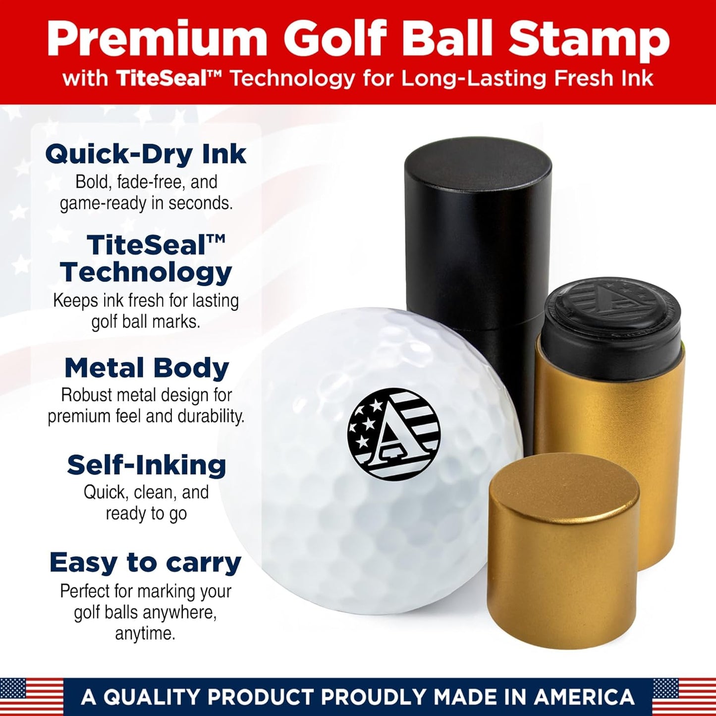 Golf Ball Marker Stamp with TiteSeal™ Technology - Palm Tree - Many Designs to Choose - Black