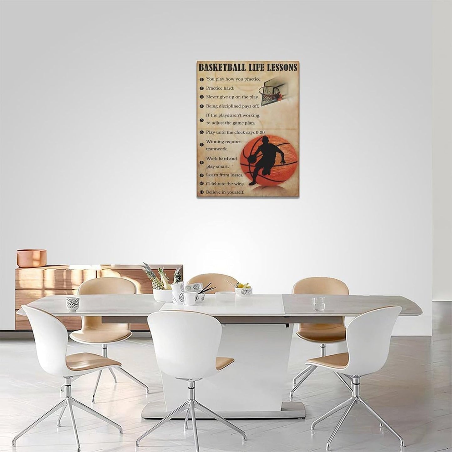 Basketball Life Lessons Wall Art Basketball Pictures Canvas Wall Decor Gifts for Basketball Player Boy Man Motivational Sports Painting Print Artwork Framed for Classroom Boy Room Gym 20"x24"