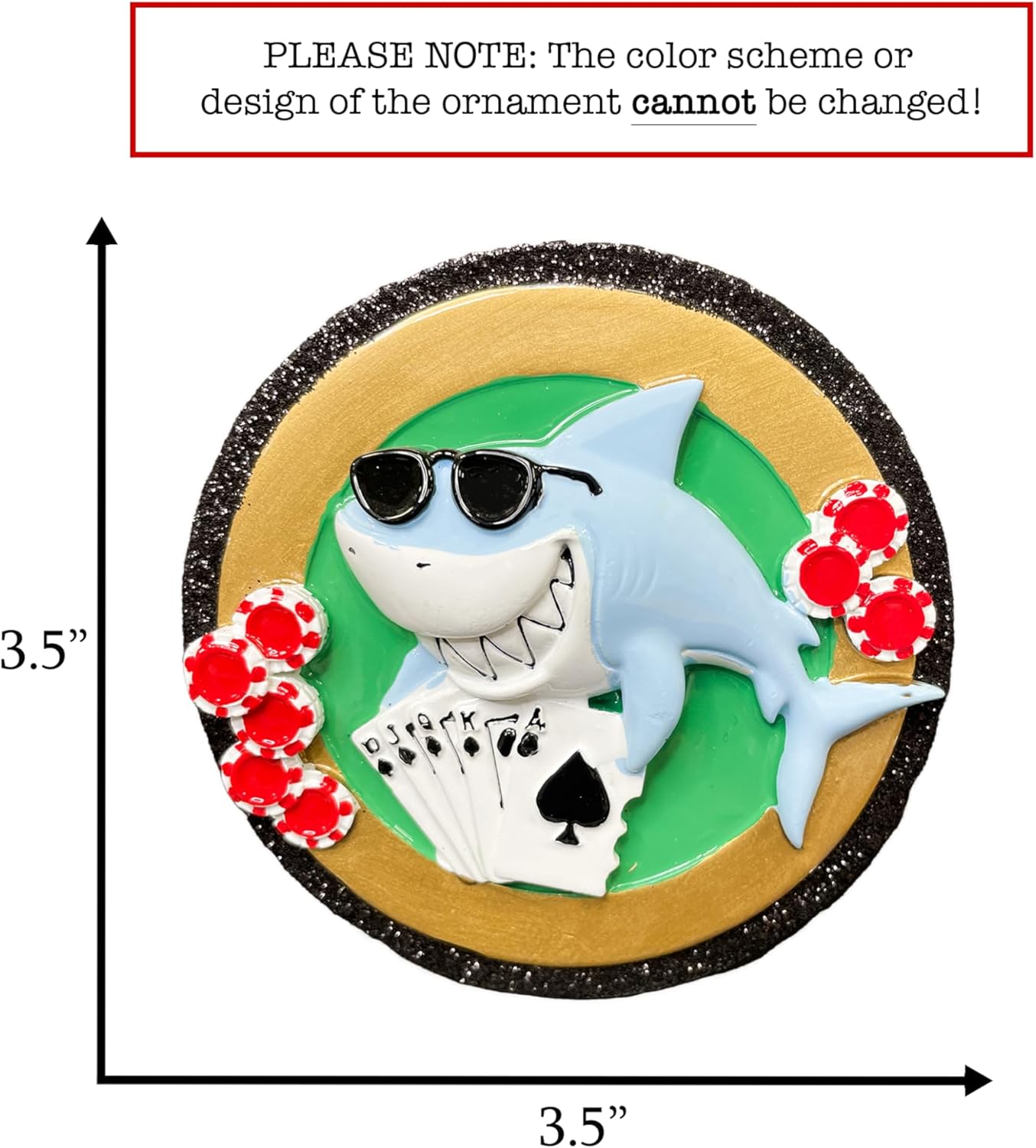 Personalized Poker Shark Christmas Ornament 2025 | Jaws Card Game Royal Flush Xmas Tree Decoration | Unique Las Vegas Casino Texas Hold Em Gambling Keepsake Gift - Custom Name & Year