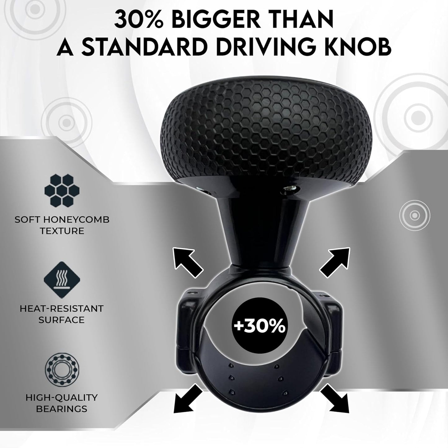 BL Steering Wheel Knob Spinner - Universal Non-Slip Fit, ABS & Premium Silicone Finish Suicide Knob with Metal Ball Bearing - Ideal for Cars, Trucks, Boats (Large- Black)