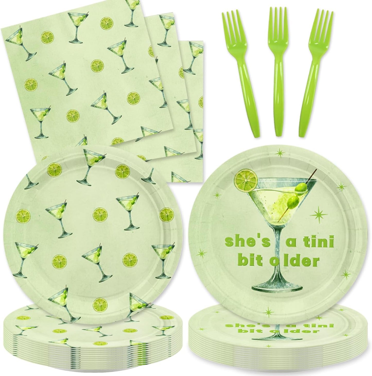 Martini Birthday Party Supplies 48Pcs Martini Cocktail Tableware Set Margarita Disposable Plates Napkins Forks for Baby Shower Bachelorette Party Decorations Serves 16