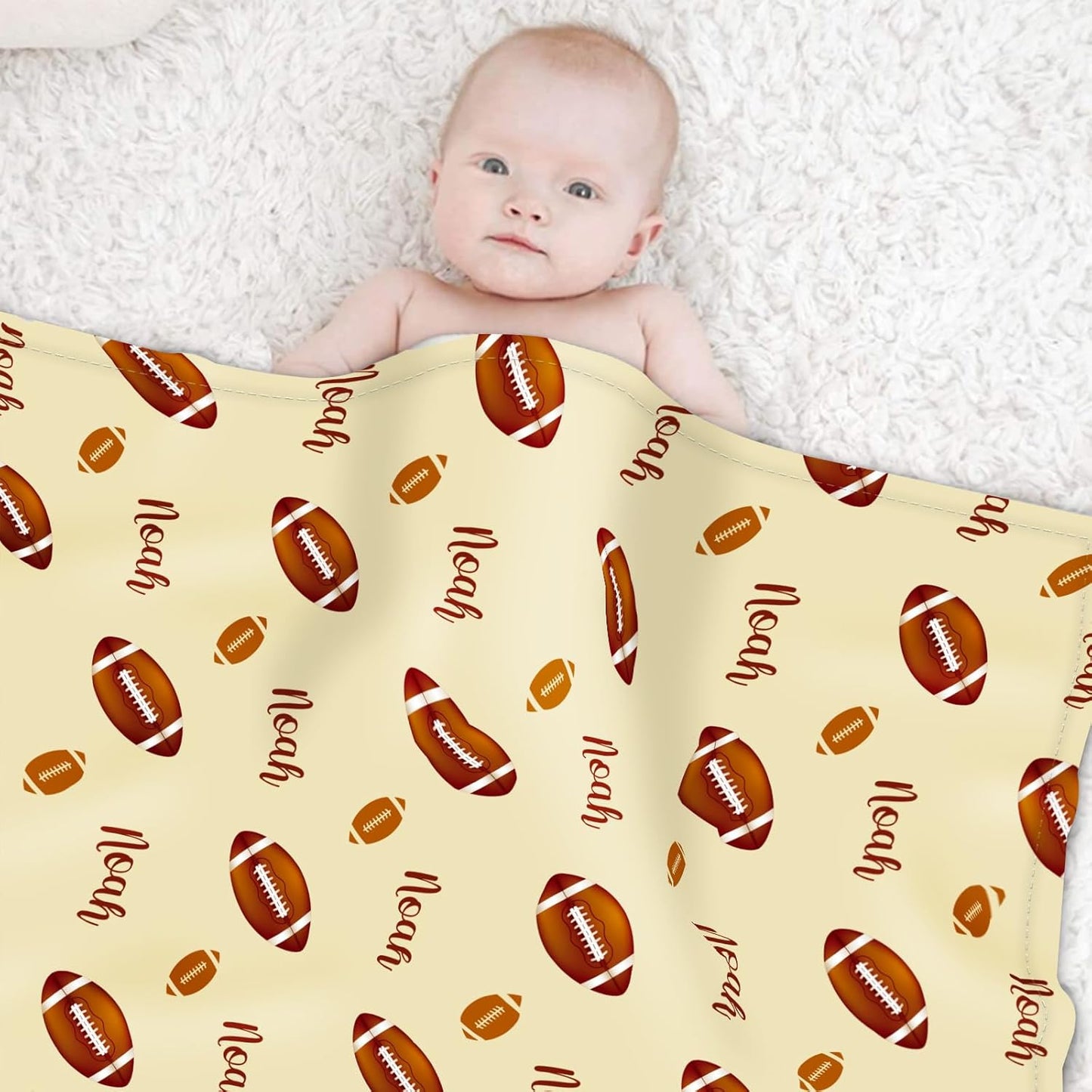 Custom Name Football Blanket - Personalized Names Soft Plush Flannel Throw Blankets for Baby Kids Teen Boys Girls Holidays Birthdays Gifts Color14