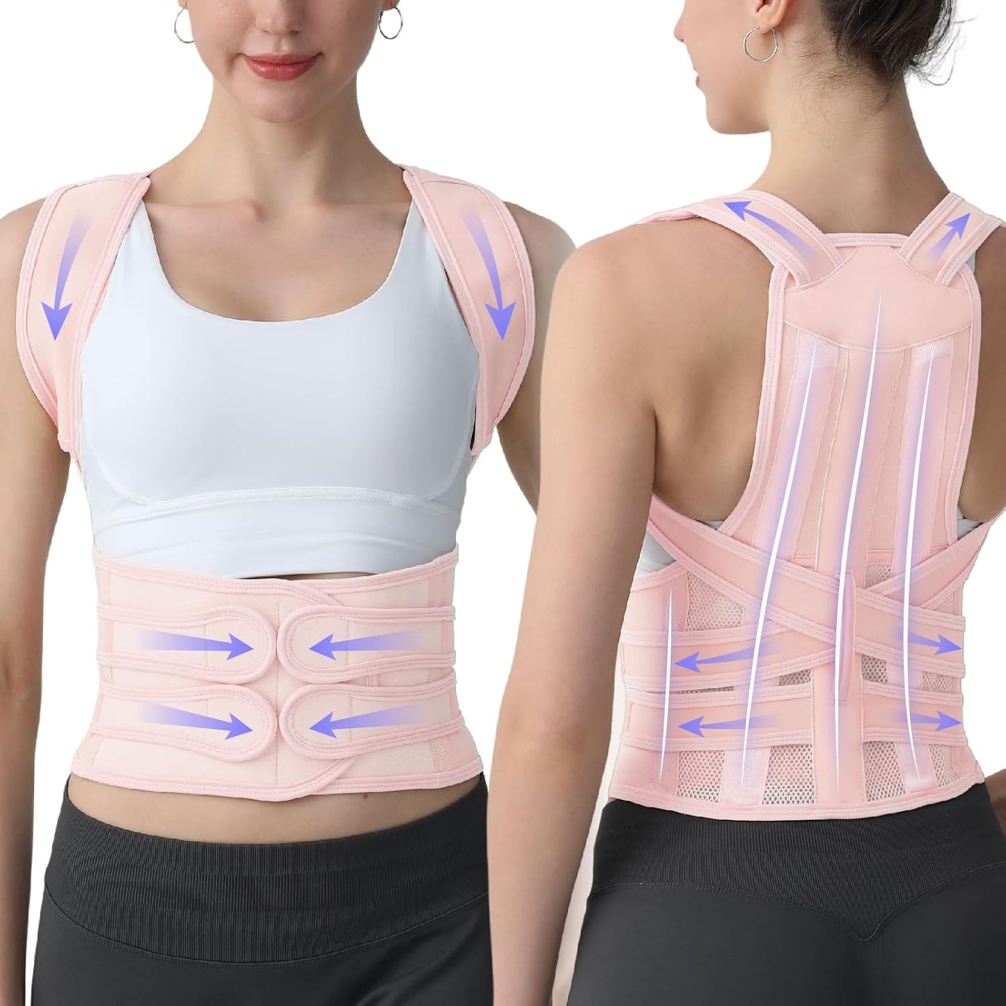 Posture Corrector for Women and Men, Back Brace with Full Back Support, Adjustable Shoulder Straightener for Upper & Lower Back Pain Relief, Scoliosis, Hunchback (Large, Pink)
