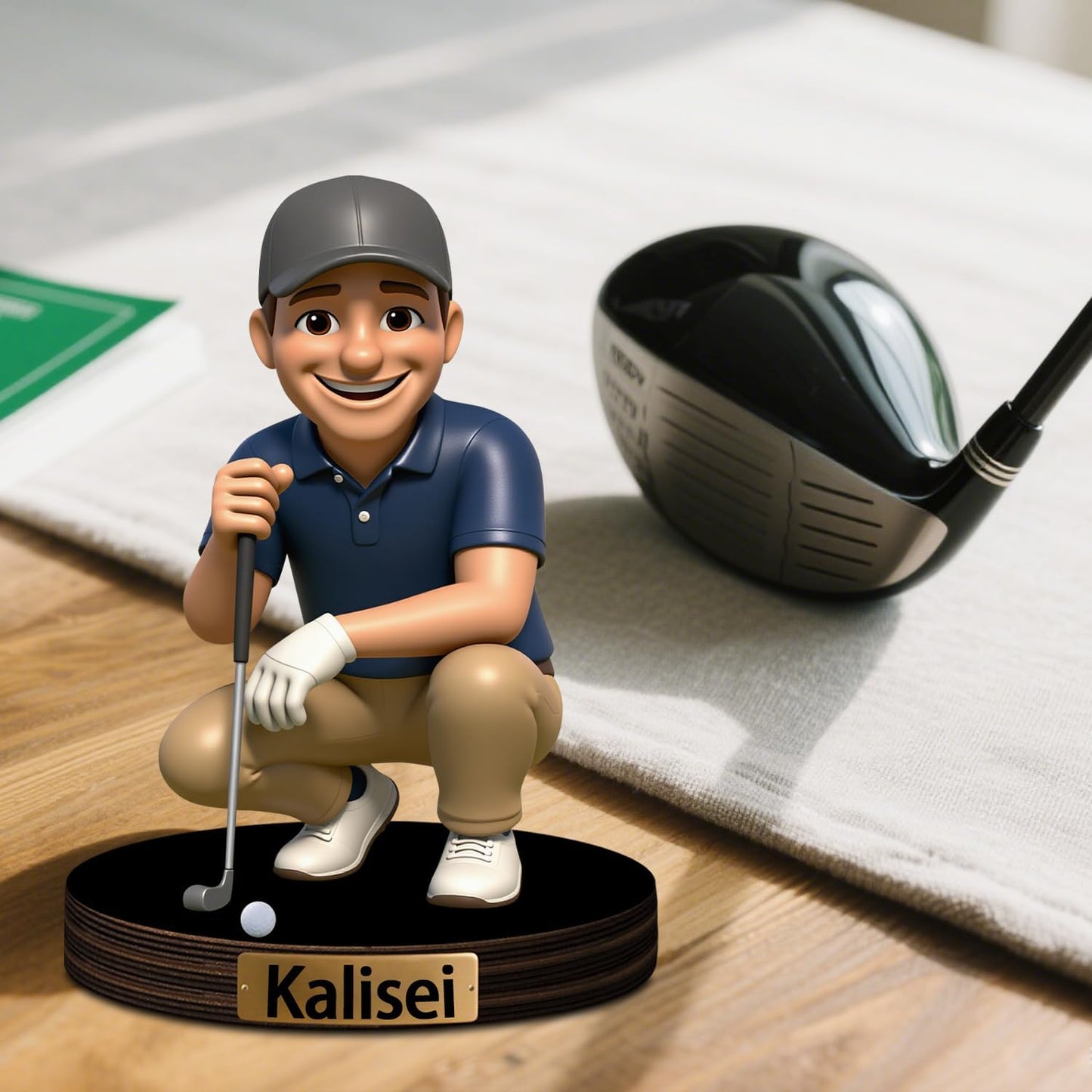 Personalized Golfer Cartoon Photo Sculpture Ornament Custom Name 2D Acrylic Golfer Photo Figurine Desk Decor Gifts for Dad Husband Grandpa Friend Golf Ball Lover Birthday Xmas (Style 5)