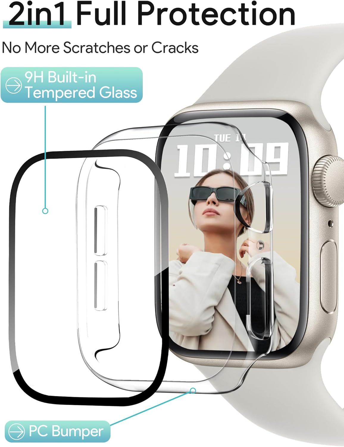 JR.DM 42mm 2 Pack Hard PC Case with HD Tempered Glass Screen Protector for Apple Watch Series 10/11 (2025), Guard Bumper Full Coverage Protective Anti-Scratch Face Cover for iWatch, Clear+Clear