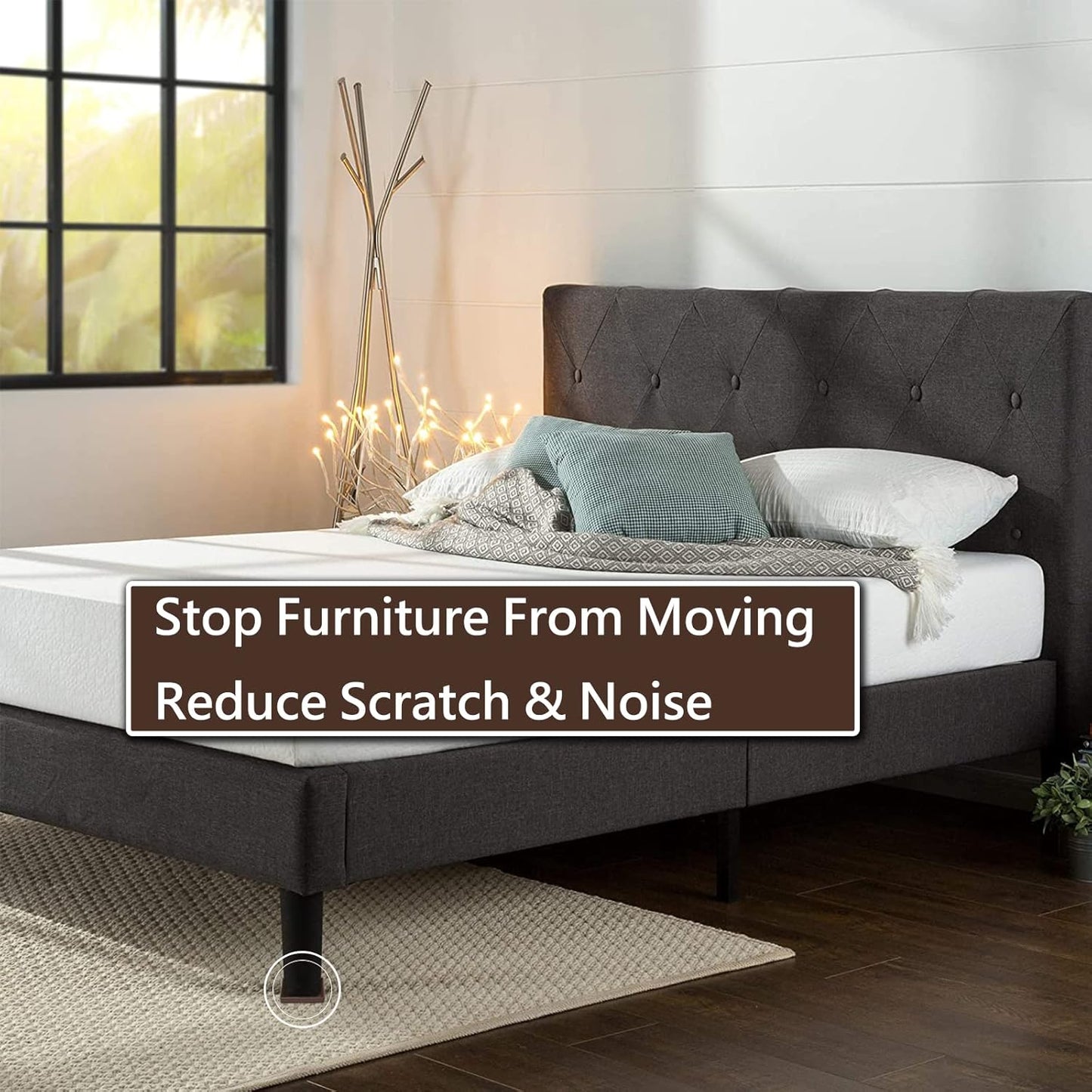 3x3 Square Rubber Furniture Caster Cups, Anti-Sliding Furniture Pads Bed Stopper Floor Protectors with Grip - Protect Any Flooring