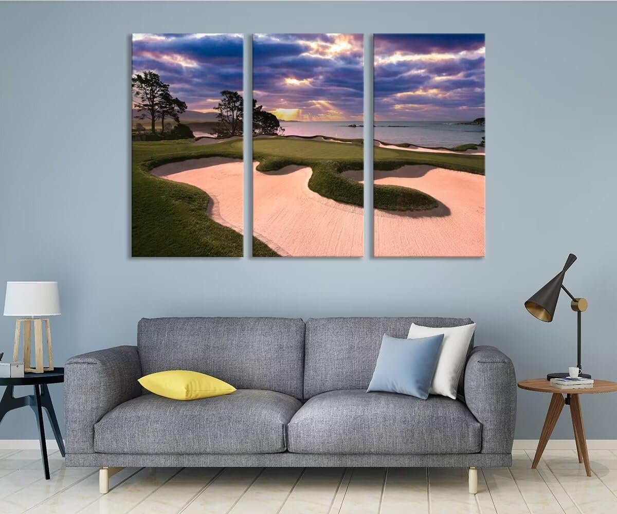 Oceanside Pebble Beach Golf Course Wall Art for Living Room Bedroom Bathroom Home Decorations Golf Course Pictures Posters Wall Decor Framed Artwork Canvas Prints Ready to Hang(14''W x 28''H x 3)
