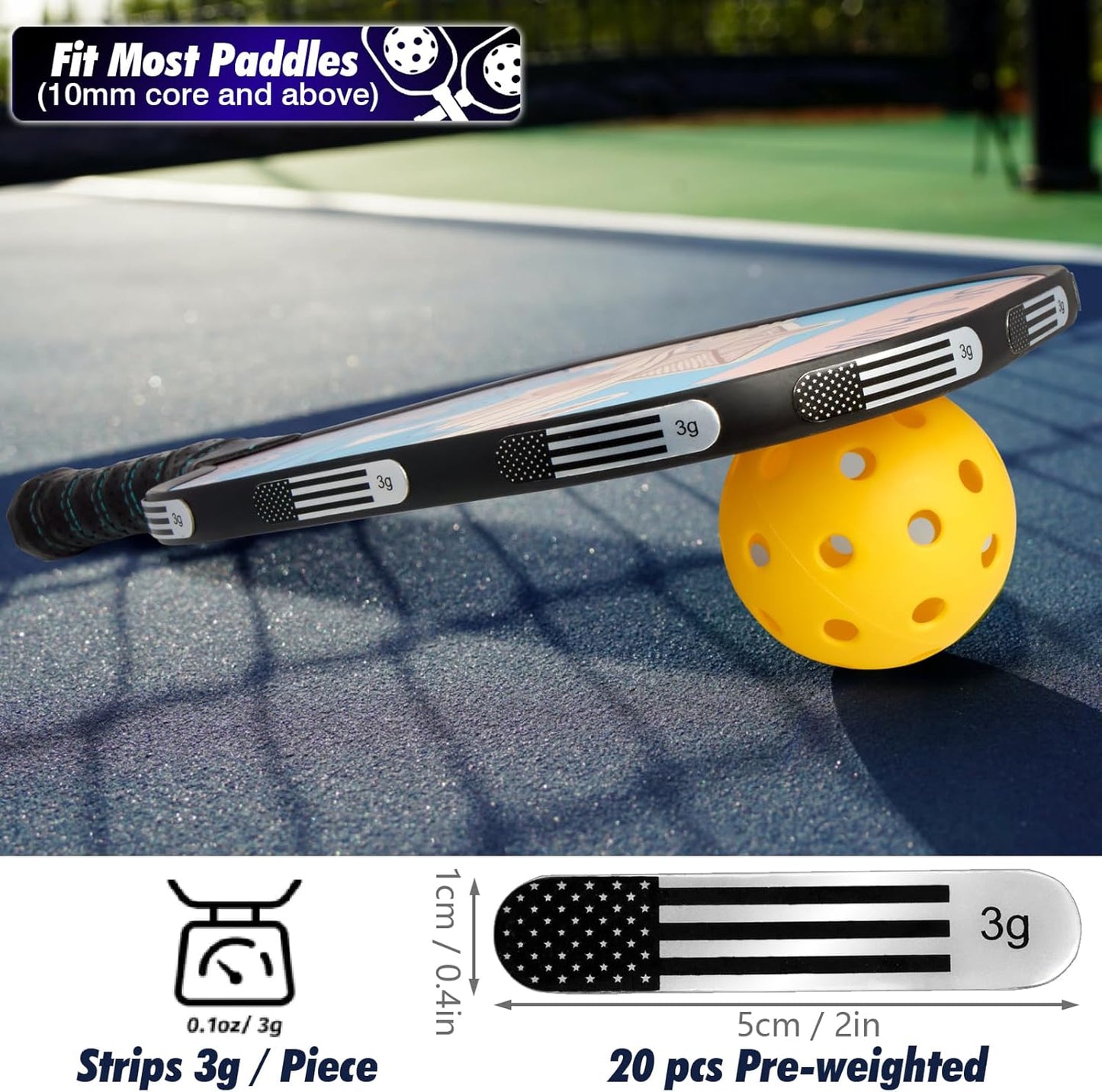 20pcs Pickleball Lead Tape - 3M Adhesive Lead Tape for Pickleball Paddles with Storage Box, Weighted 3g Adhesive Strips for Golf Clubs Tennis Racket Increase Control & Power
