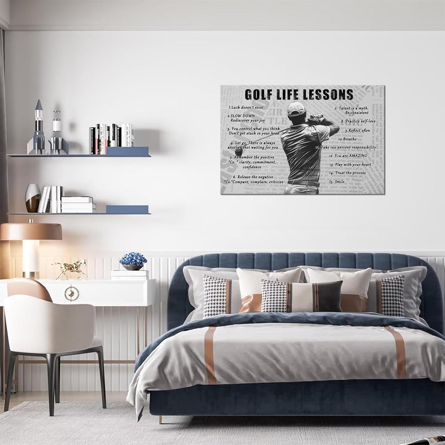 Golf Sports Wall Art Golf Life Lessons Wall Decor Golf Sign Retro Poster Boy Men Room Motivational Decorations Canvas Print Painting Artwork for Living Room Home Decorations Framed (12 x 16 inch)