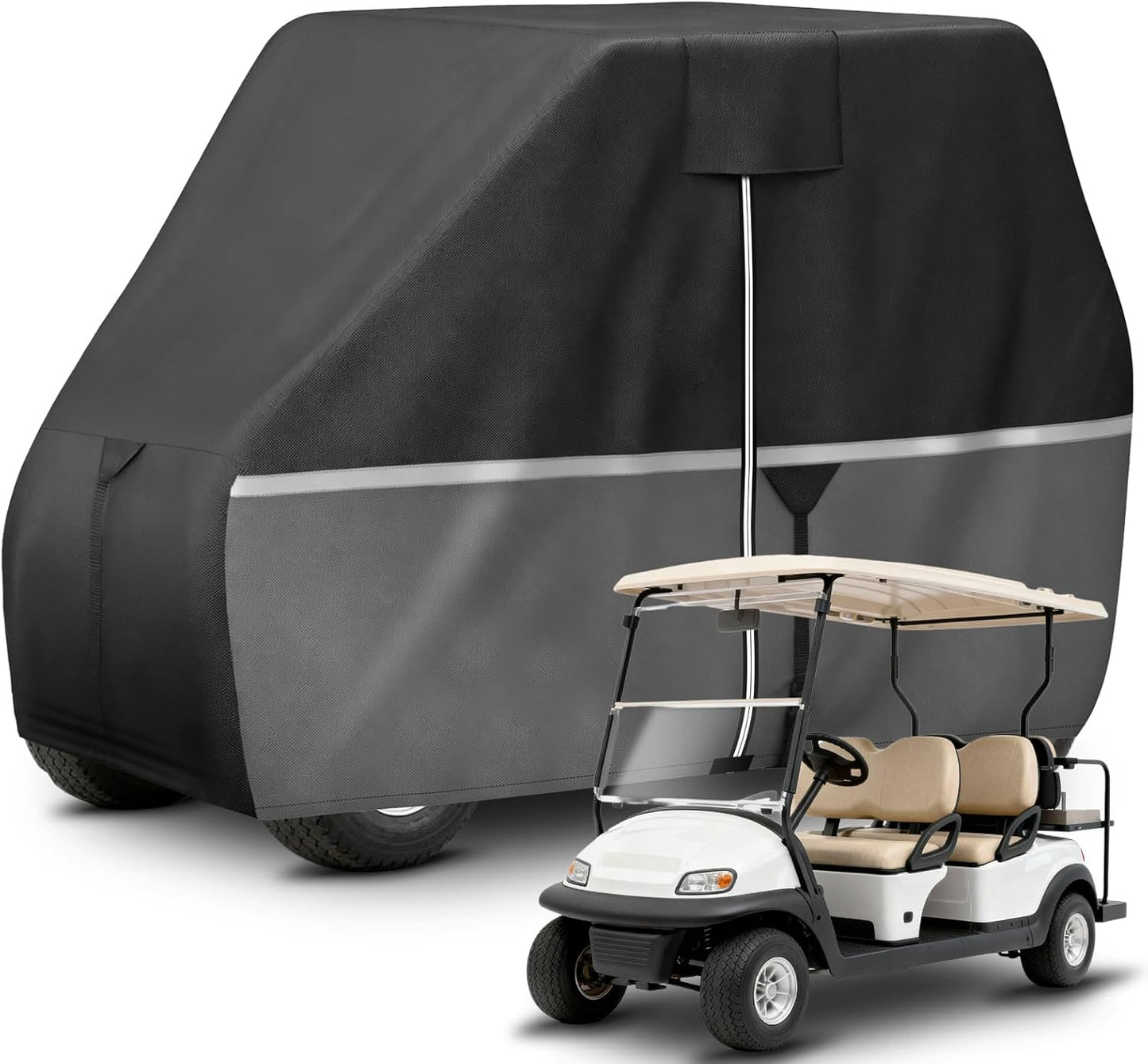 Waterproof Golf Cart Cover - Heavy Duty 420D Oxford Fabric, Universal Fit for 4+2 Passenger Yamaha/Club Car/EZGO, All-Weather Protection