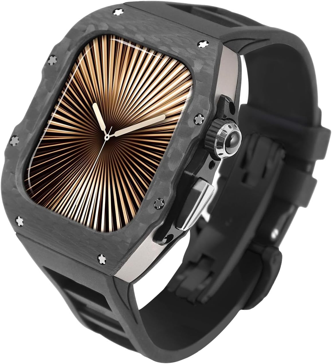 Luxury Carbon Fiber Case with FKM Band Compatible for Apple Watch 11/10 46mm, Rugged Military Protective Cover Heavy Duty Tactical Protection for Men iWatch