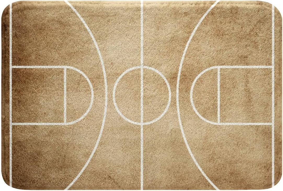 Feelyou Basketball Polyester Bath Rug Vintage Basketball Court Print Soft Fleece Door Carpet for Kids Boys Girls Ball Sports Non Slip Bath Mat Ball Games Bathroom Floor Indoor Doormat,16x24 Inch