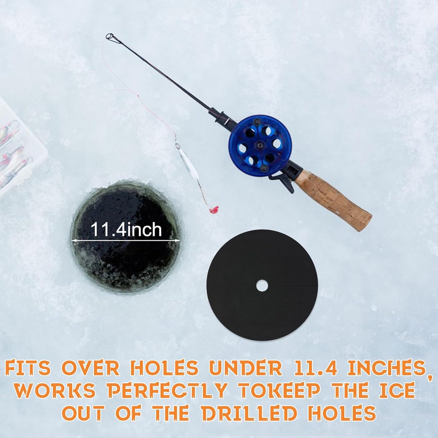 4-Pack Ice Fishing Hole Covers - 12" Insulated Lid for Ice Fish Tip Ups - Essential Winter Fishing Accessories for Fish Houses, Easy to Use and Durable.Black+Orange