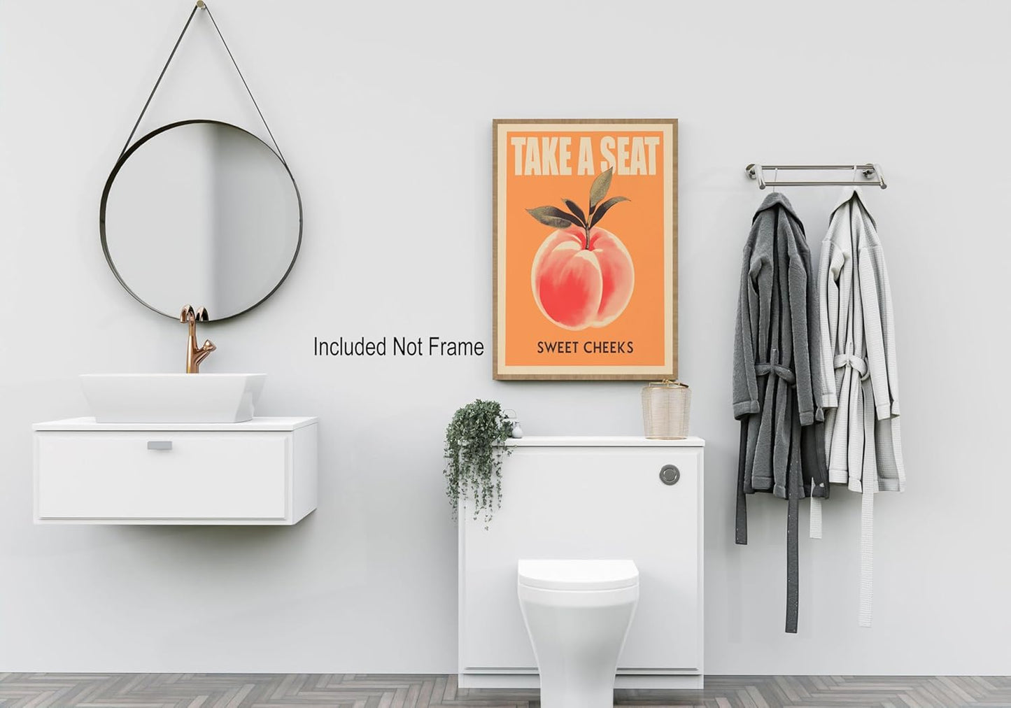 Take a Seat Sweet Cheeks Poster, Funny Bathroom Wall Art Peach Bum Art Canvas Print, Minimalist Preppy Orange Pink Wall Decor for Dorm Toilet 20x30in Unframed