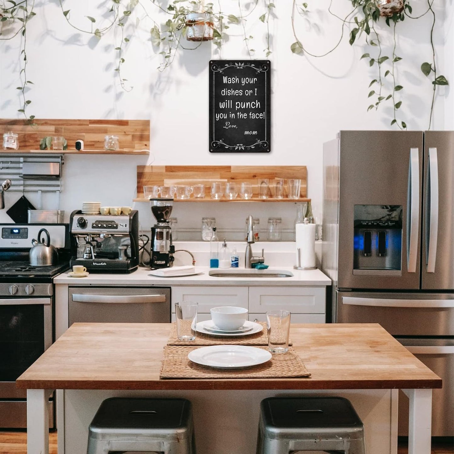 Kitchen Signs Wall Decor Funny Metal Tin Sign Kitchen Sets For Home Decorations Wash Your Dishes Or I Will Punch You In The Face Love Mom Coffee Bar Signs Decor House Rules Clean Your Dishes Sign