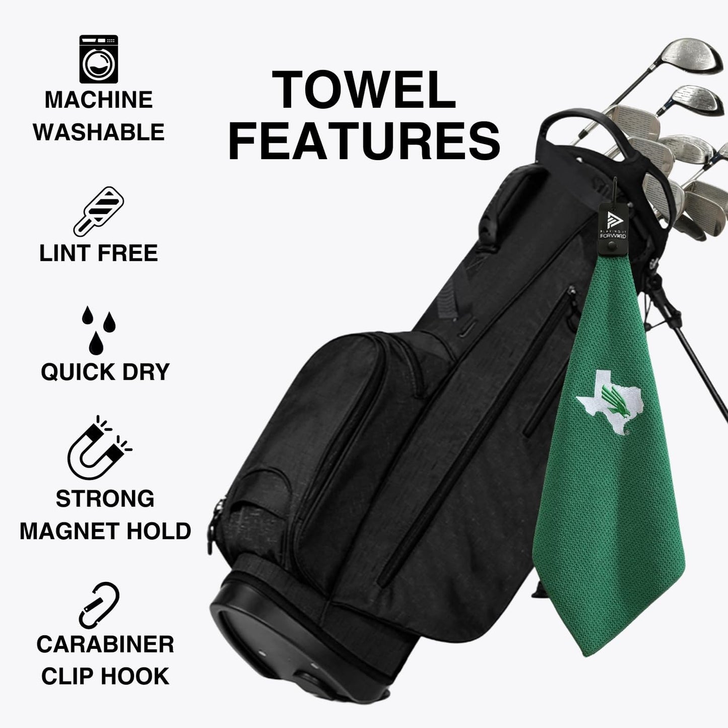 Magnetic Golf Towels for Golf Bags with Clip & Ultra Strong Magnet - Waffle Weave Microfiber Towel for Secure Hold on Bags & Carts - Ideal Club Cleaner & Accessories - Mean Green