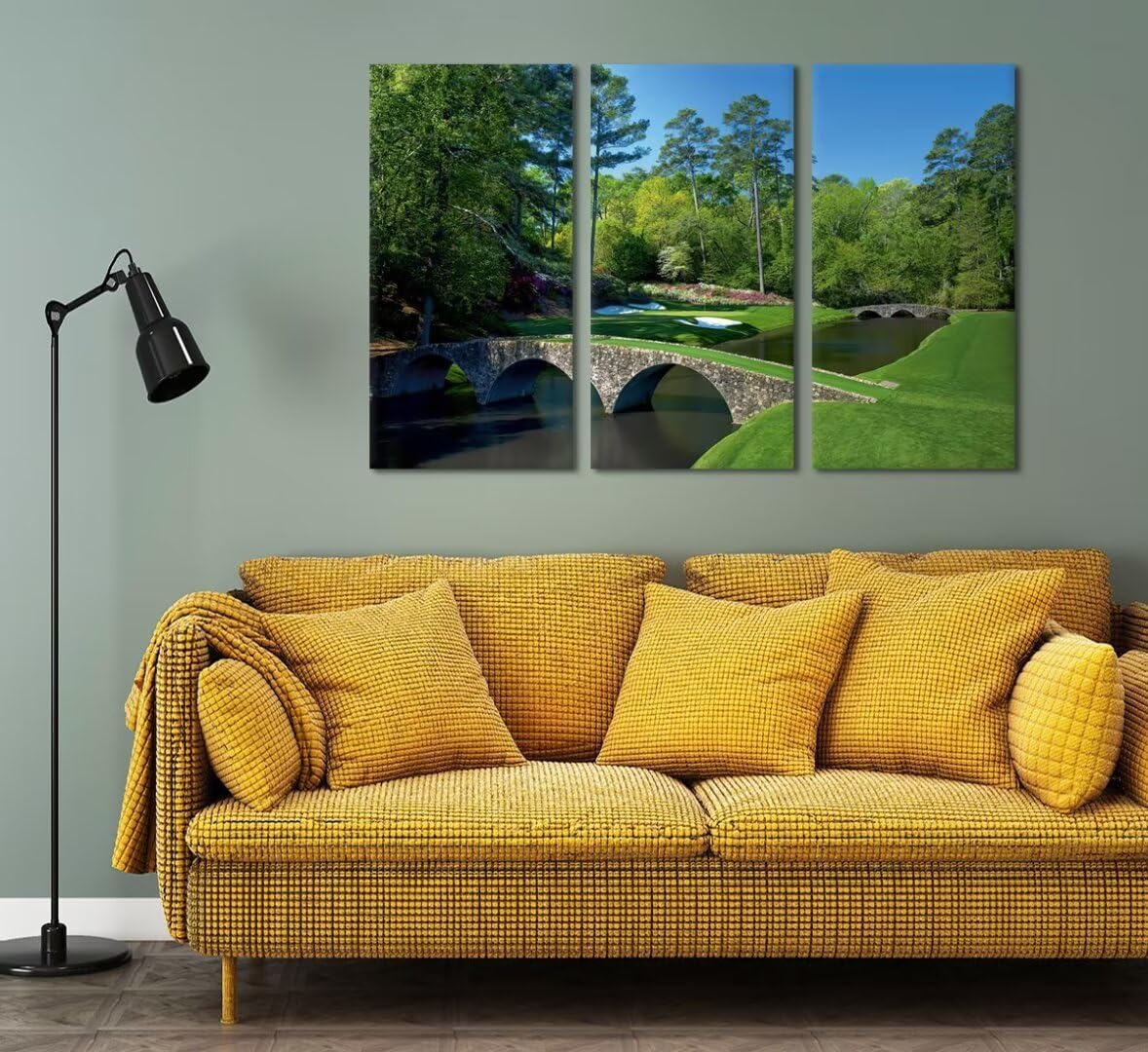 chenchenArt Golf Course Wall Art for Living Room Bedroom Home Decorations Augusta National Golf Course Pictures Posters Canvas Prints Modern Artwork Framed Ready to Hang(14''W x 28''H x3)