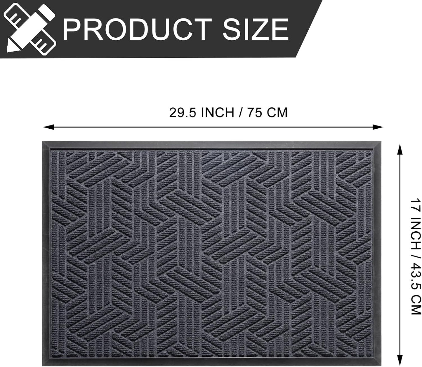 Front Door Mat 29.5"x17" Indoors Outdoors Welcome Mats, Waterproof Non-Slip Rubber Backing Heavy Duty Doormat Outside Entrance, Low Profile Entryway Rugs Floor Mat for Patio, Pattern B Grey