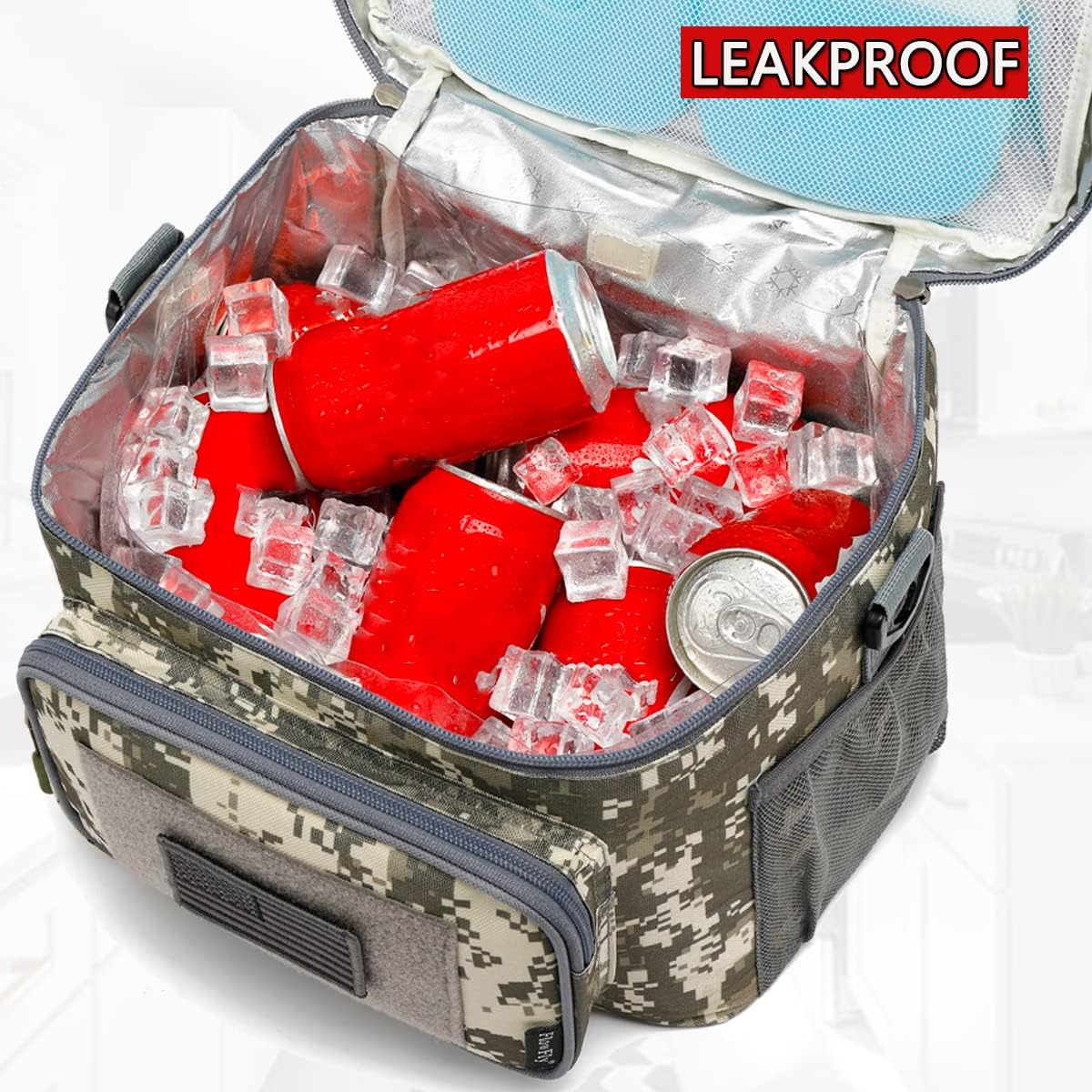 FlowFly Tactical Lunch Bag Large Insulated Lunch Box Cooler Tote for Men, Women with MOLLE/PALS Webbing (Digital#Camo, Large)