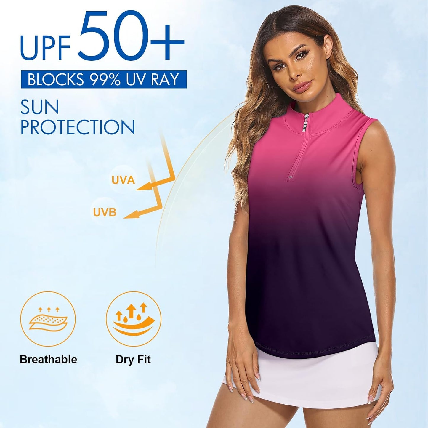 Koscacy Women's Sleeveless Golf Tennis Polo Shirts Zip Up Dry Fit Workout Tank Tops Athletic Shirt