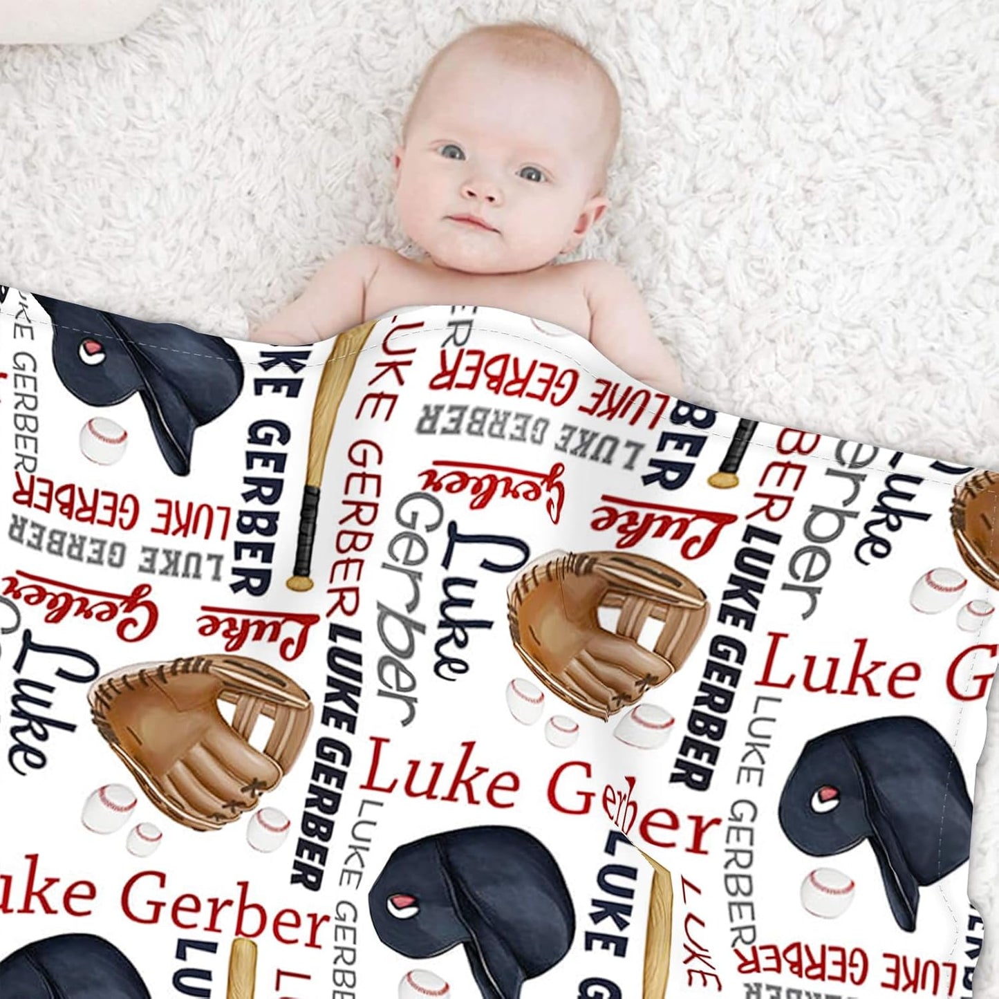 Custom Name Baseball Blanket - Personalized Names Soft Plush Flannel Throw Blankets for Baby Kids Teen Boys Girls Holidays Birthdays Gifts Color02